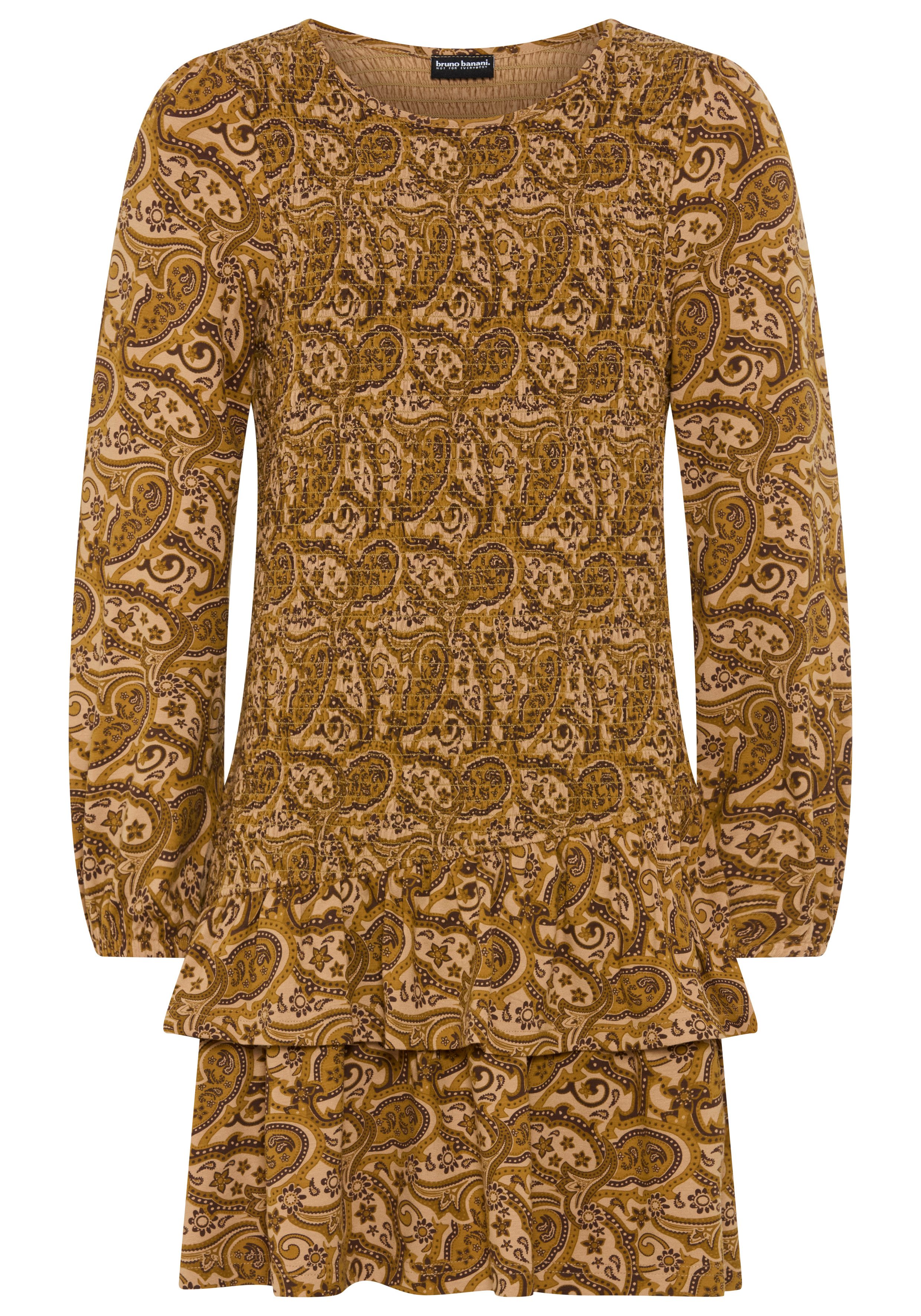 Bruno Banani Smokkleid Viskose-Kleid in Allover-Design für Mädchen, kniefrei, mit Volants, mit Langarm. Reduzierter Preis € 30,00. Unverbindliche Preisempfehlung € 39,99, (€ 30,00 pro 1 Stk)