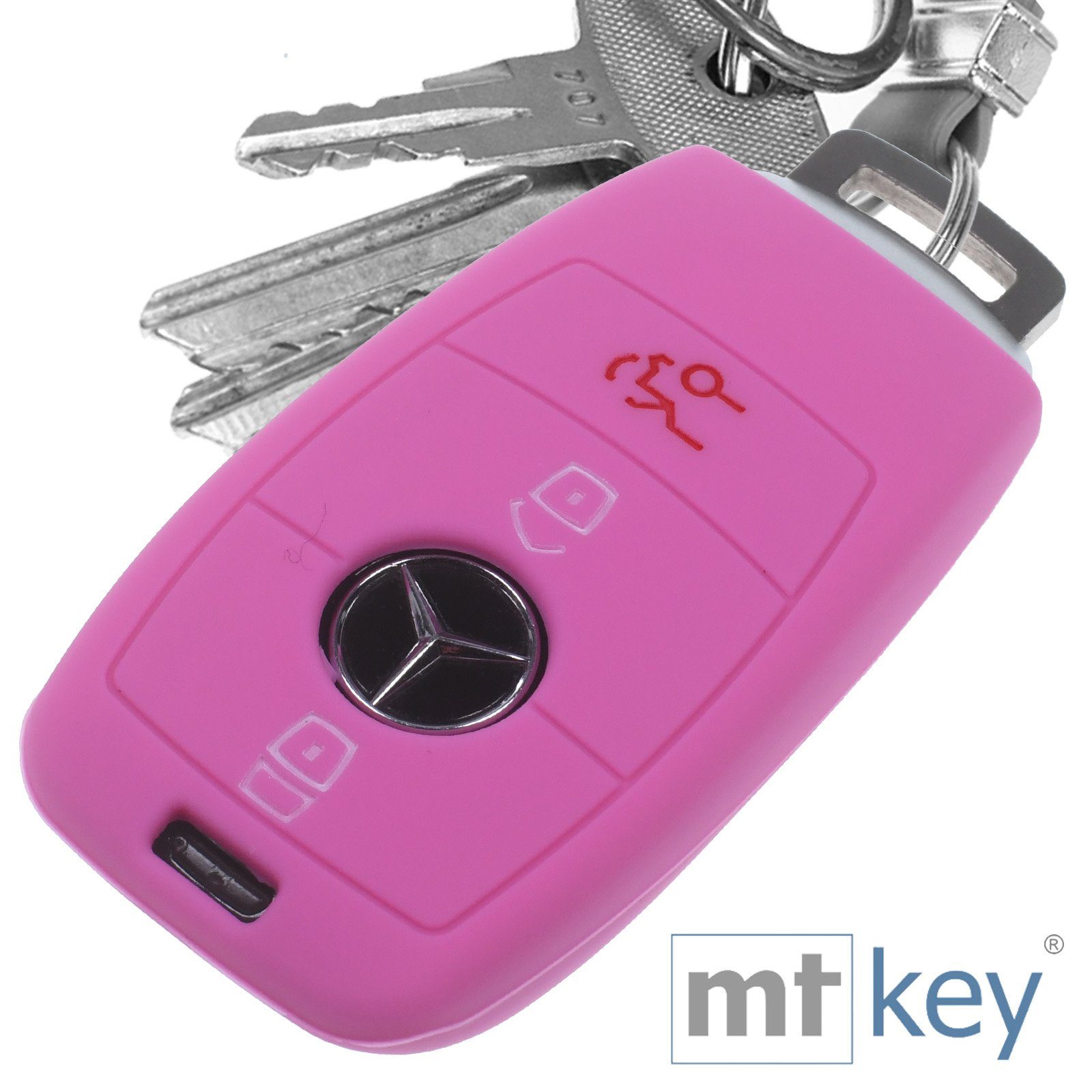 mt-key Schlüsseltasche Autoschlüssel Softcase Silikon Schutzhülle Rosa, für Mercedes Benz E-Klasse W213 S213 C238 W238 3 Tasten KEYLESS | Schlüsseltaschen