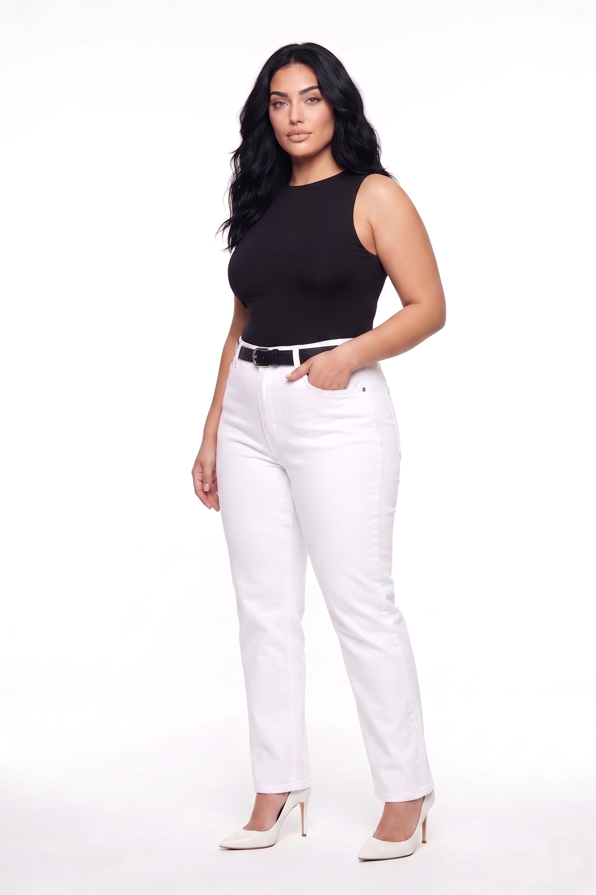 ESRA Straight-Jeans Stretch Jeans Damen High Waist Hose Straight Damen Jeans Sommer Hose Straight Jeans Damen Stretch Hose Damen leichte Jeans Regular Damen – Bild 5 von 5