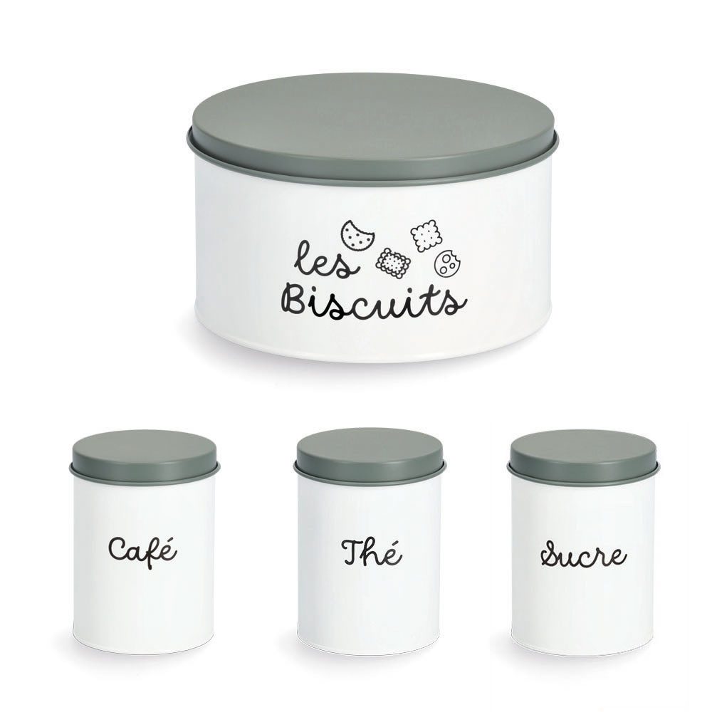 Zeller Present Küchenorganizer-Set Vorratsdose 'Thé', 1300 ml, Metall, weiß, Stahl verzinkt, ca. Ø 11 x 15 cm