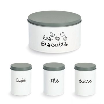 Zeller Present Küchenorganizer-Set Vorratsdose 'Les Biscuits', 3000 ml, Metall, weiß, Stahl verzinkt, ca. Ø 21,5 x 12 cm