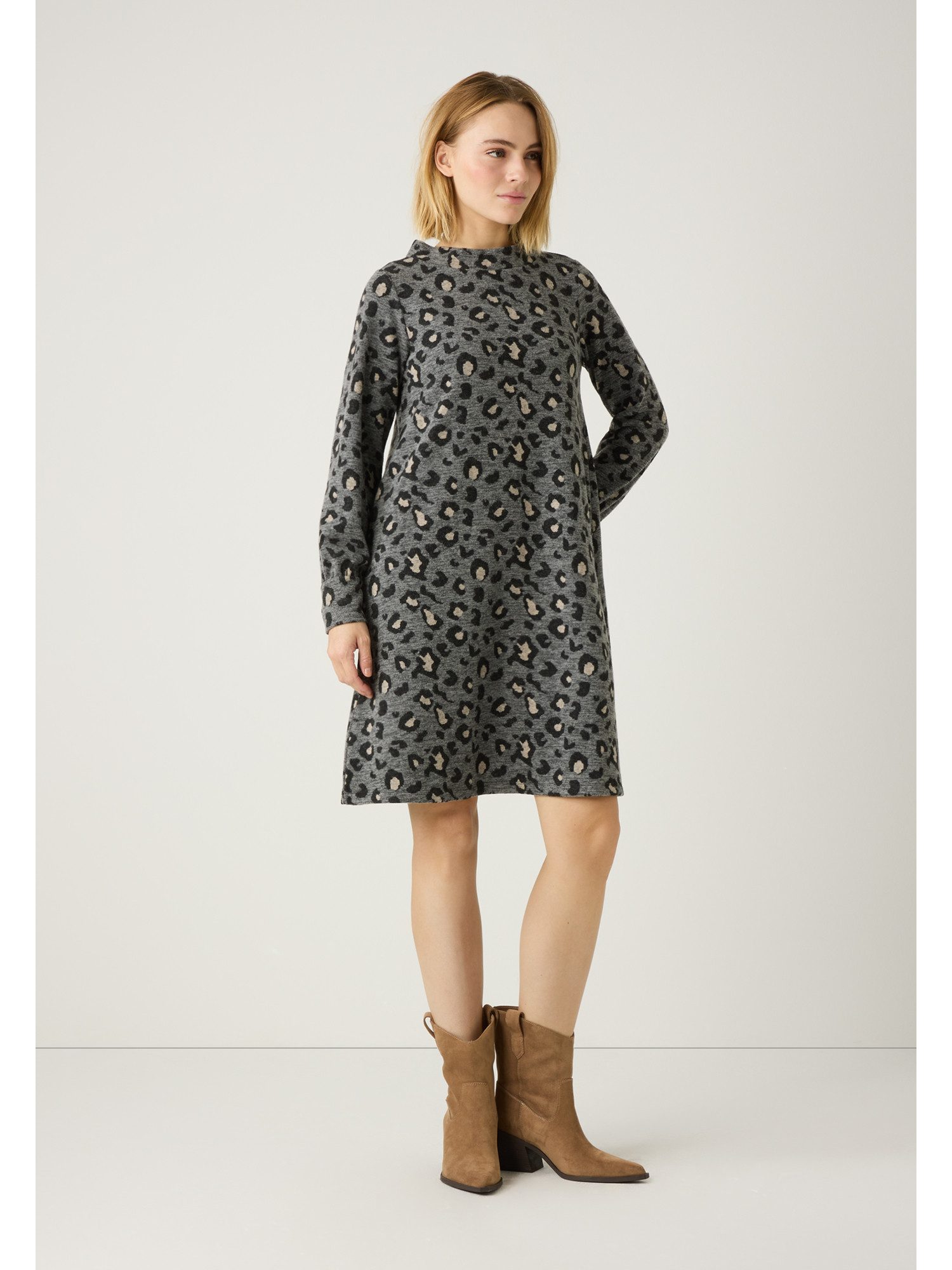 MORE&MORE A-Linien-Kleid weites Stretch-Jerseykleid, Leomuster