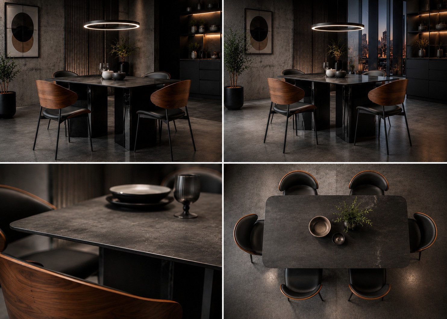 Vintagehaus Esstisch Industrial Esstisch / Essgruppe Deep StateTravertin Metall schwarz