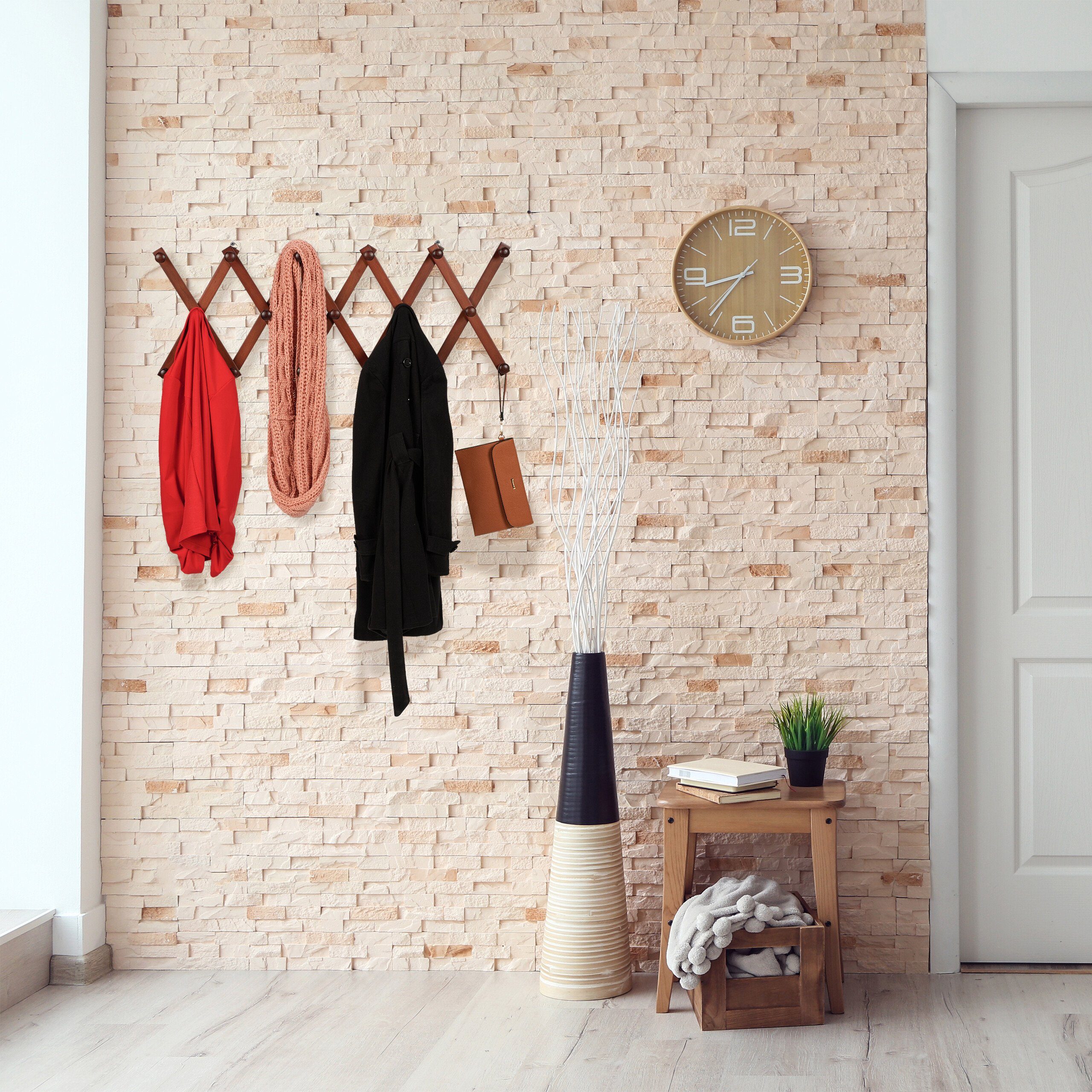 relaxdays Wandgarderobe Ausziehbare Wandgarderobe aus Holz günstig online kaufen