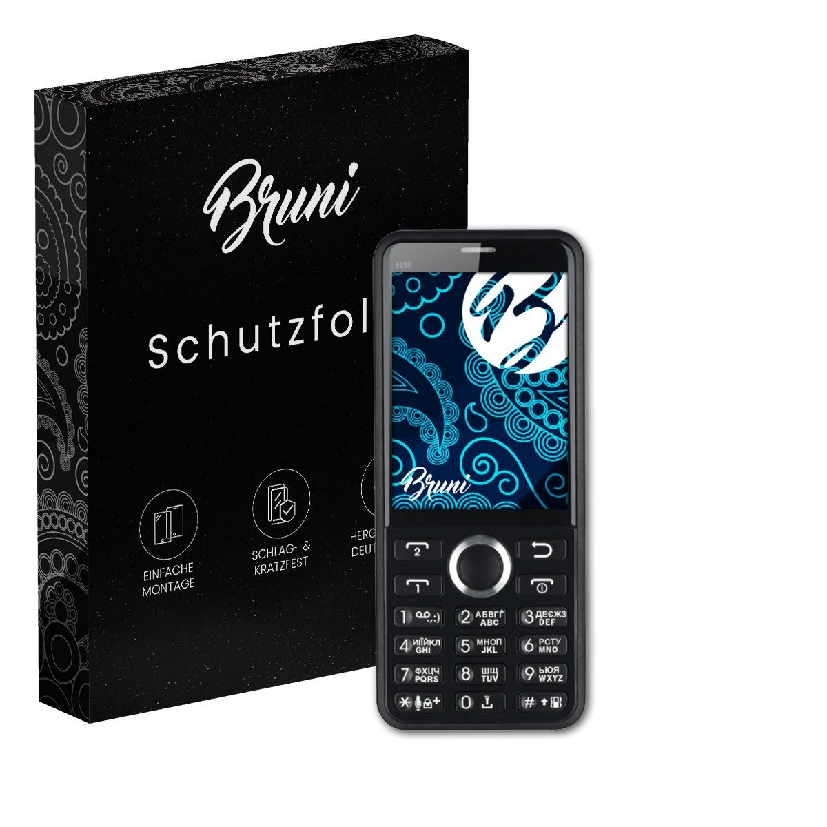 Bruni Schutzfolie Glasklare Displayschutzfolie für 2E E280 2018, (2 Folien), praktisch unsichtbar
