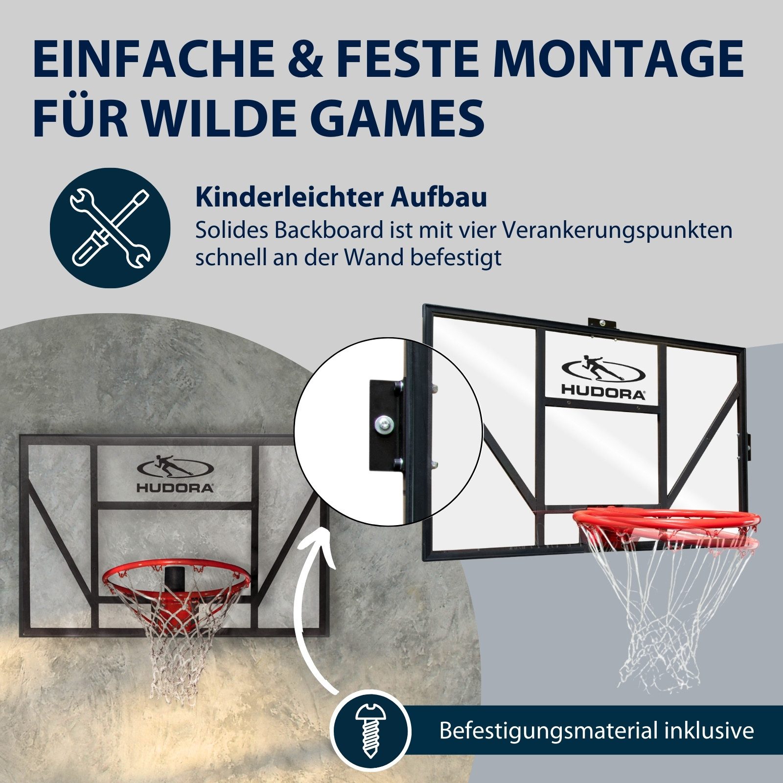 Hudora Basketballkorb Competition Pro, Basketball-Board, federnder Dunkring