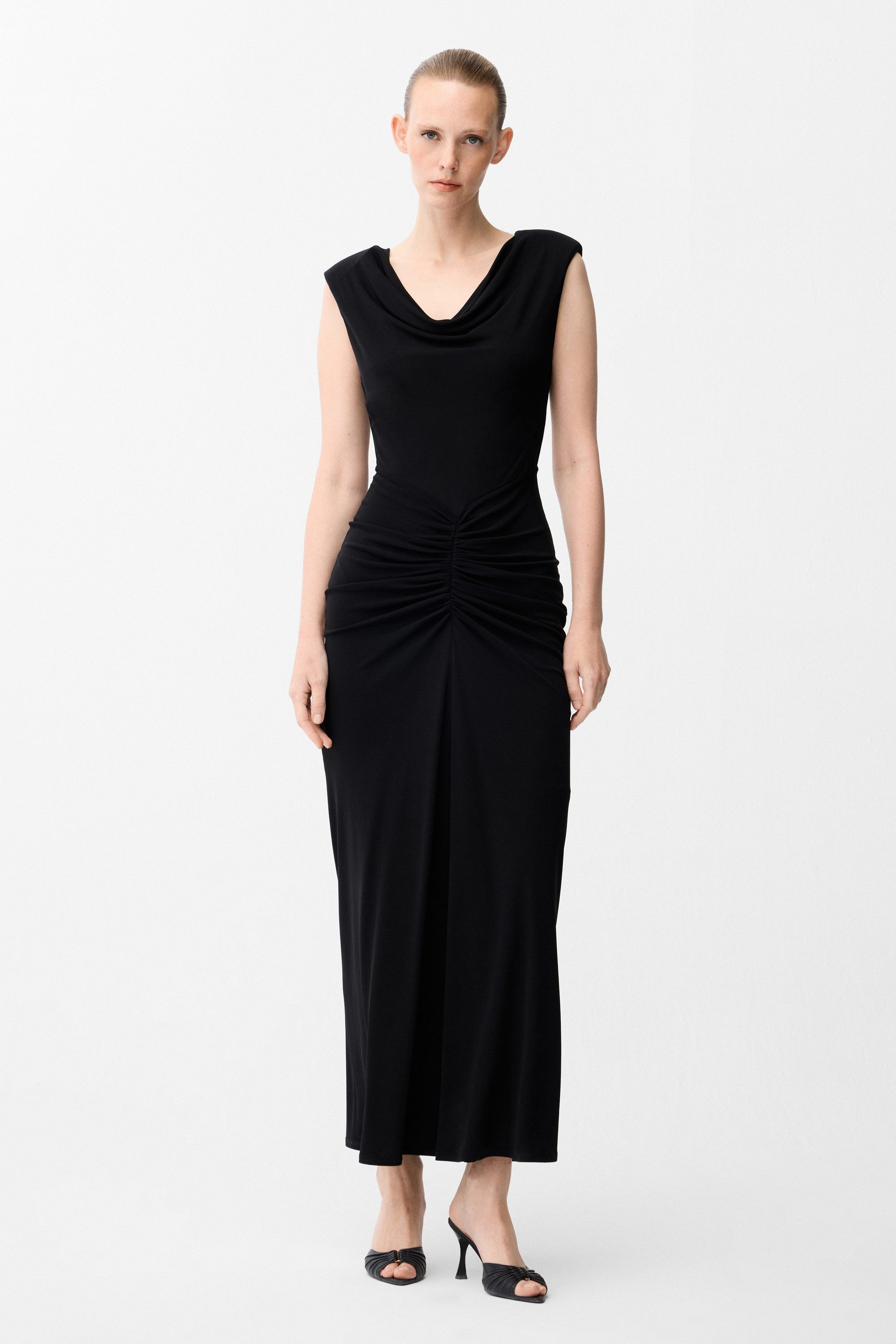 adL Cocktailkleid Ärmelloses Maxikleid mit Wasserfallausschnitt und Raffdetail