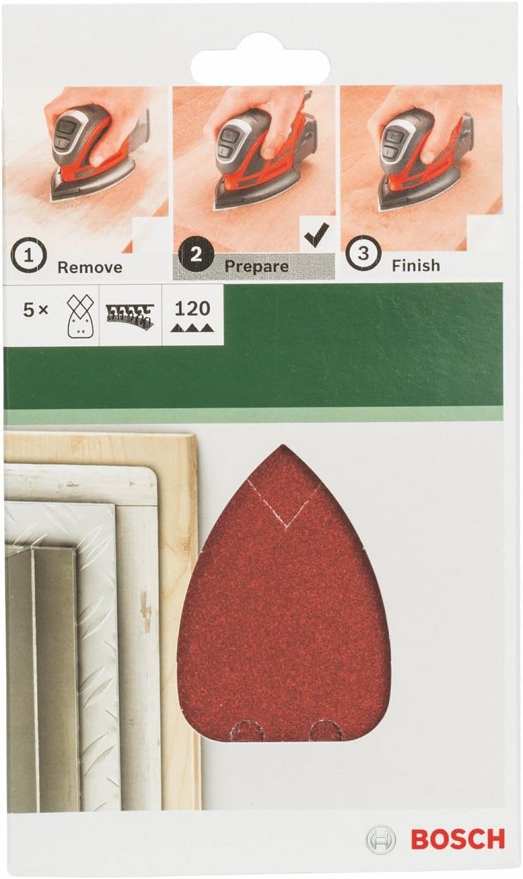 BOSCH Schleifpapier Schleifblatt 5 Stk, 95 x 135 mm K 120 für Black + Decker Mouse, PSM