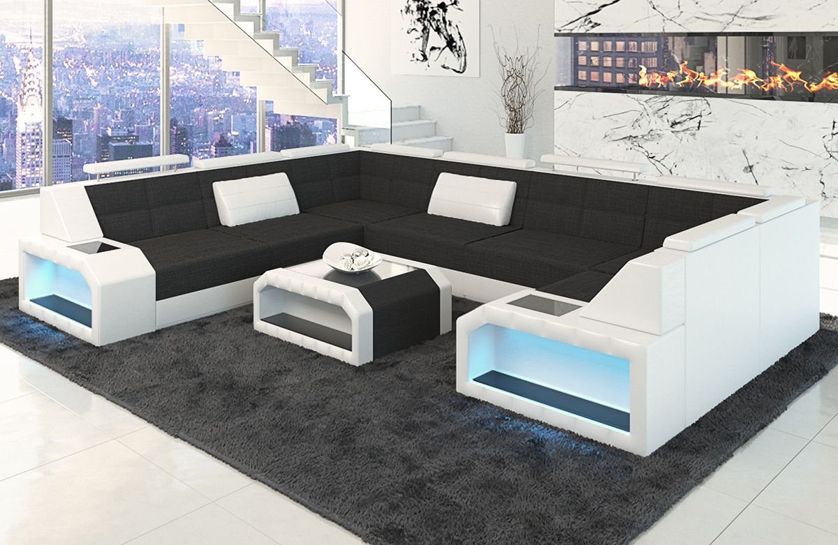 Polster Schwarz-Weiss Sofa Form Stoff mit Dreams Couch, U Stoffsofa Sofa Auch Pesaro H14 Wohnlandschaft Bettfunktion