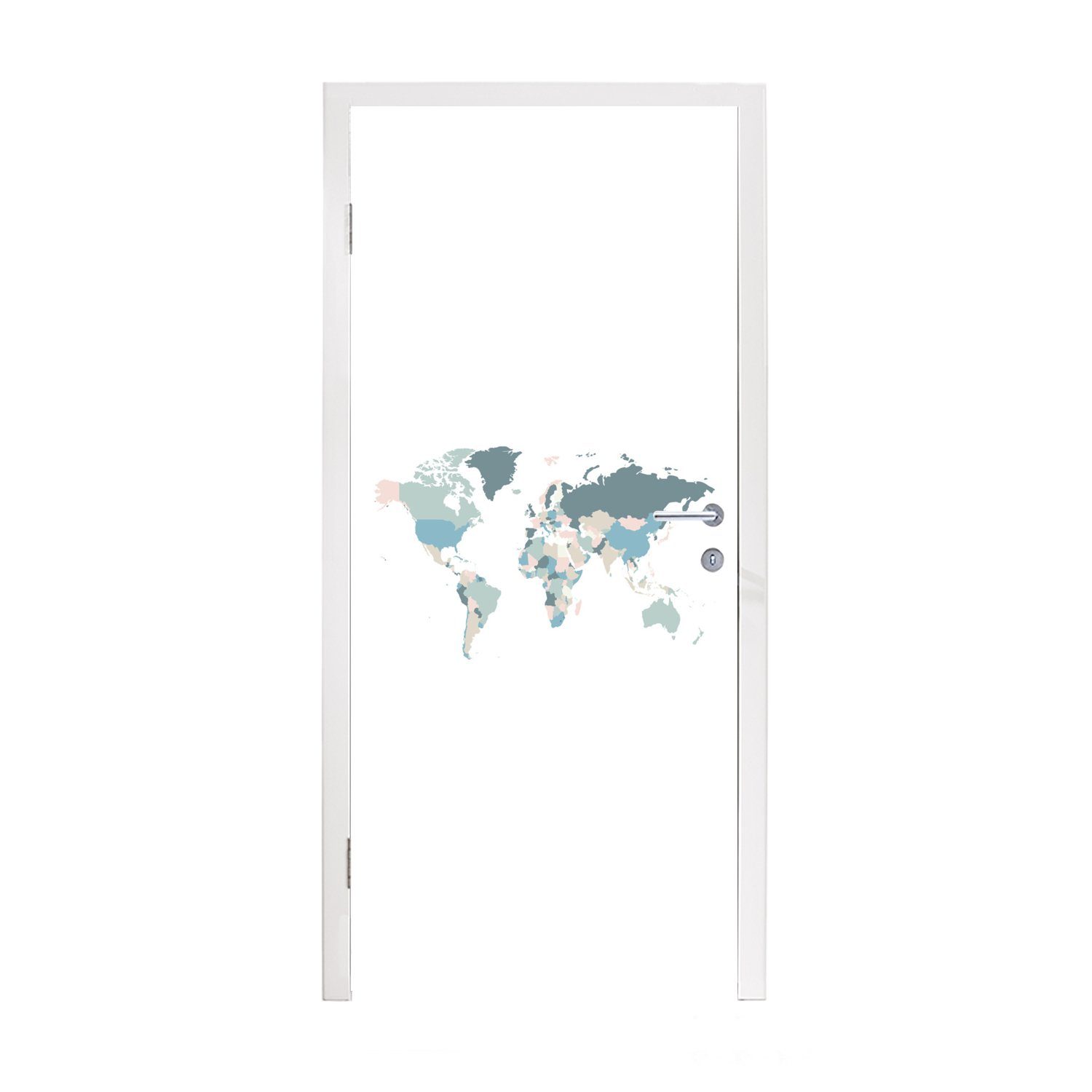 MuchoWow Türtapete Weltkarte - Pastell für Länder, St), Fototapete Tür, bedruckt, cm Matt, Türaufkleber, (1 75x205 