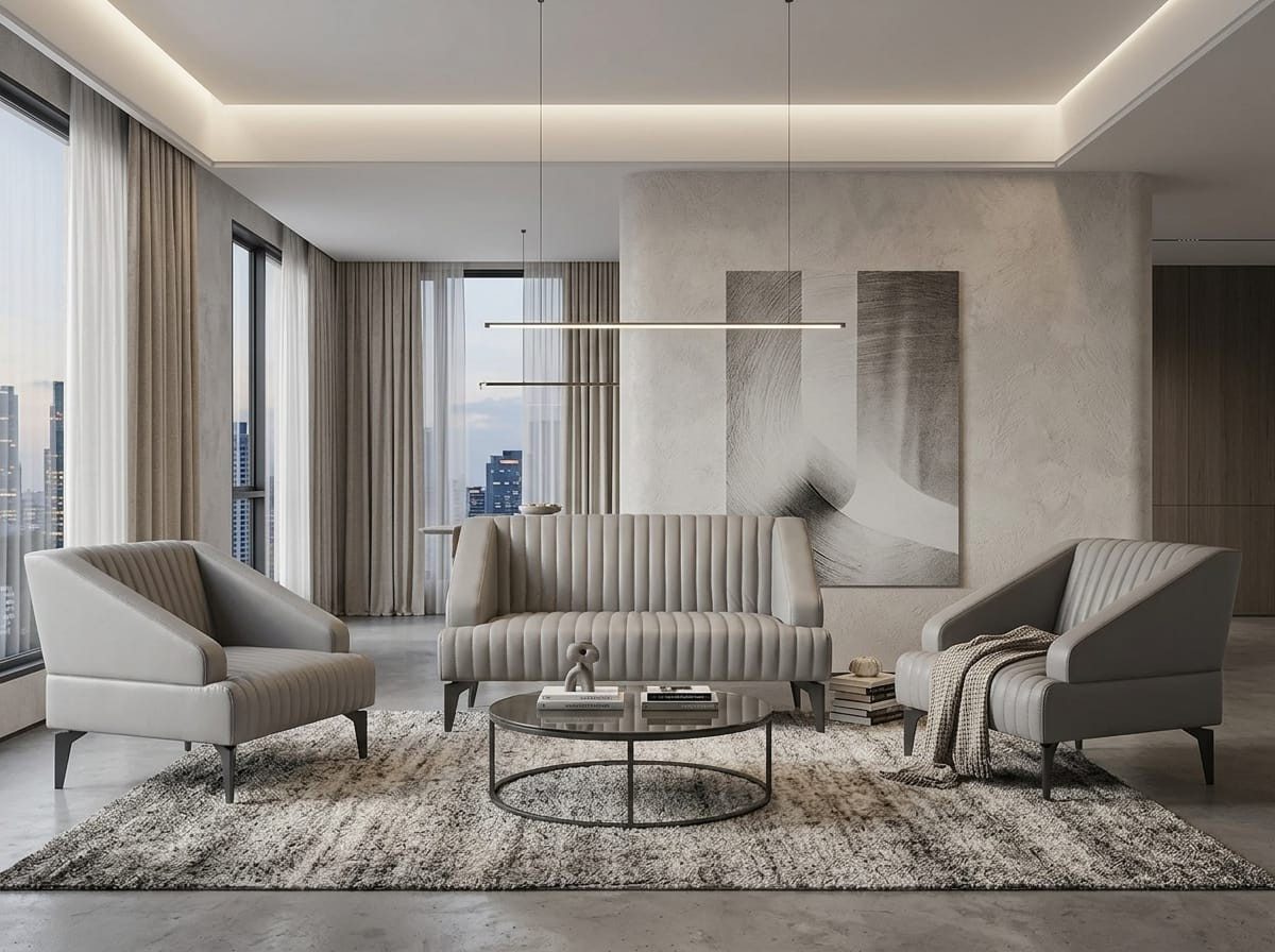 Xlmoebel Polstergarnitur Sofa Sessel grau Sessel funktional ergonomisch Ziernähte, (3-tlg., 2-1)