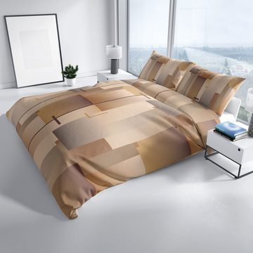 Bettwäsche Baumwolle 135x200 Streifen Quadrate, Leonado Vicenti, Renforcé, 2 teilig, Vierecke mit Streifen mit Reißverschluss