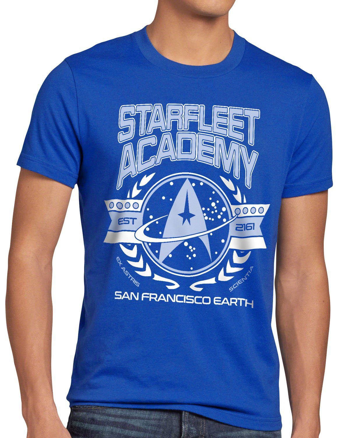style3 Print-Shirt Herren T-Shirt Starfleet Academy Trekkie sternenflotte blau
