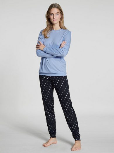 CALIDA Pyjama »Calida Damen-Bündchenpyjama 43829 blau« (1 Stück, 1 tlg., 1 Stück) Interlock Qualität