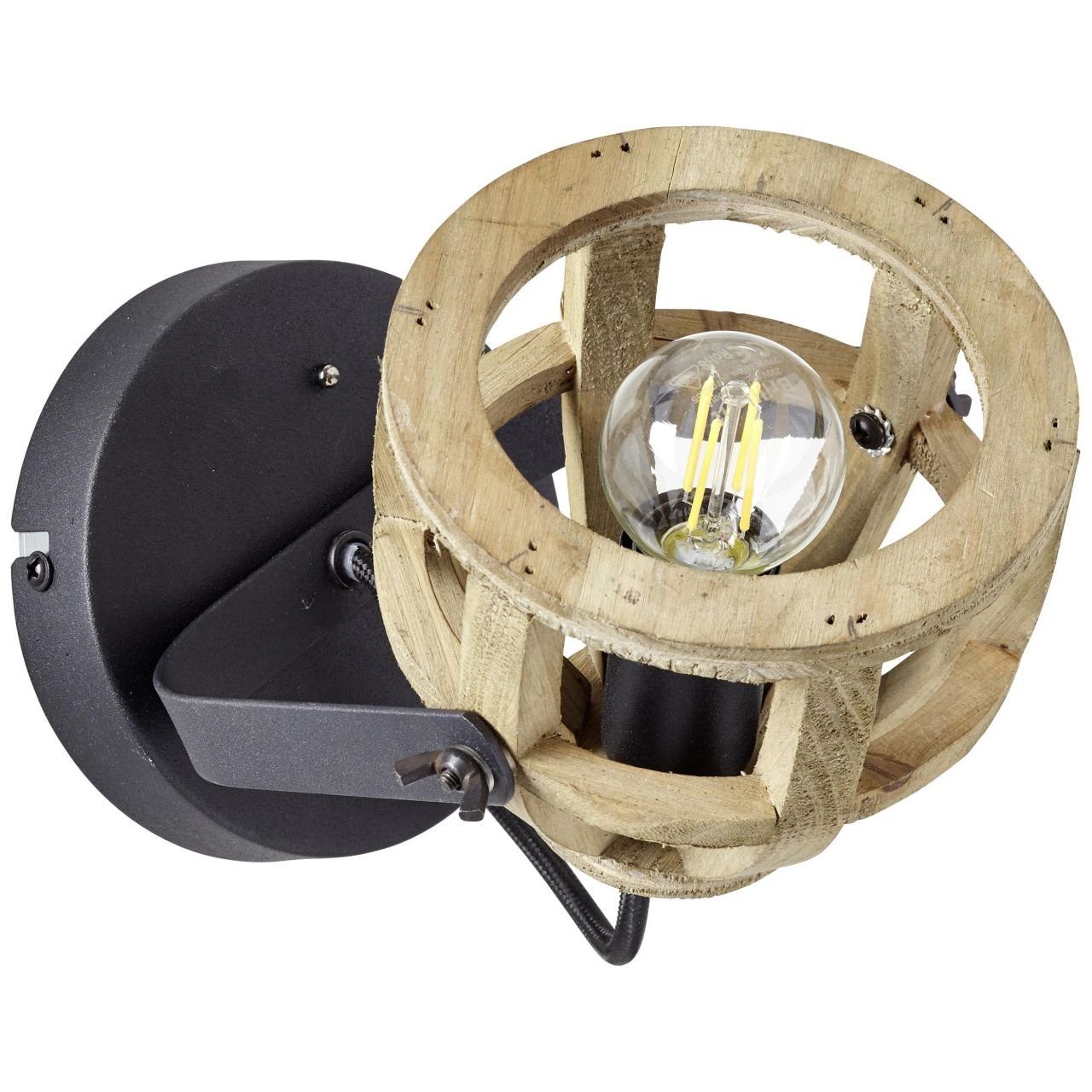 D45, Matrix Matrix geeignet Wood, Wood schwarz/natur Wandleuchte 40W, Wandspot Brilliant E14, 1x Lampe