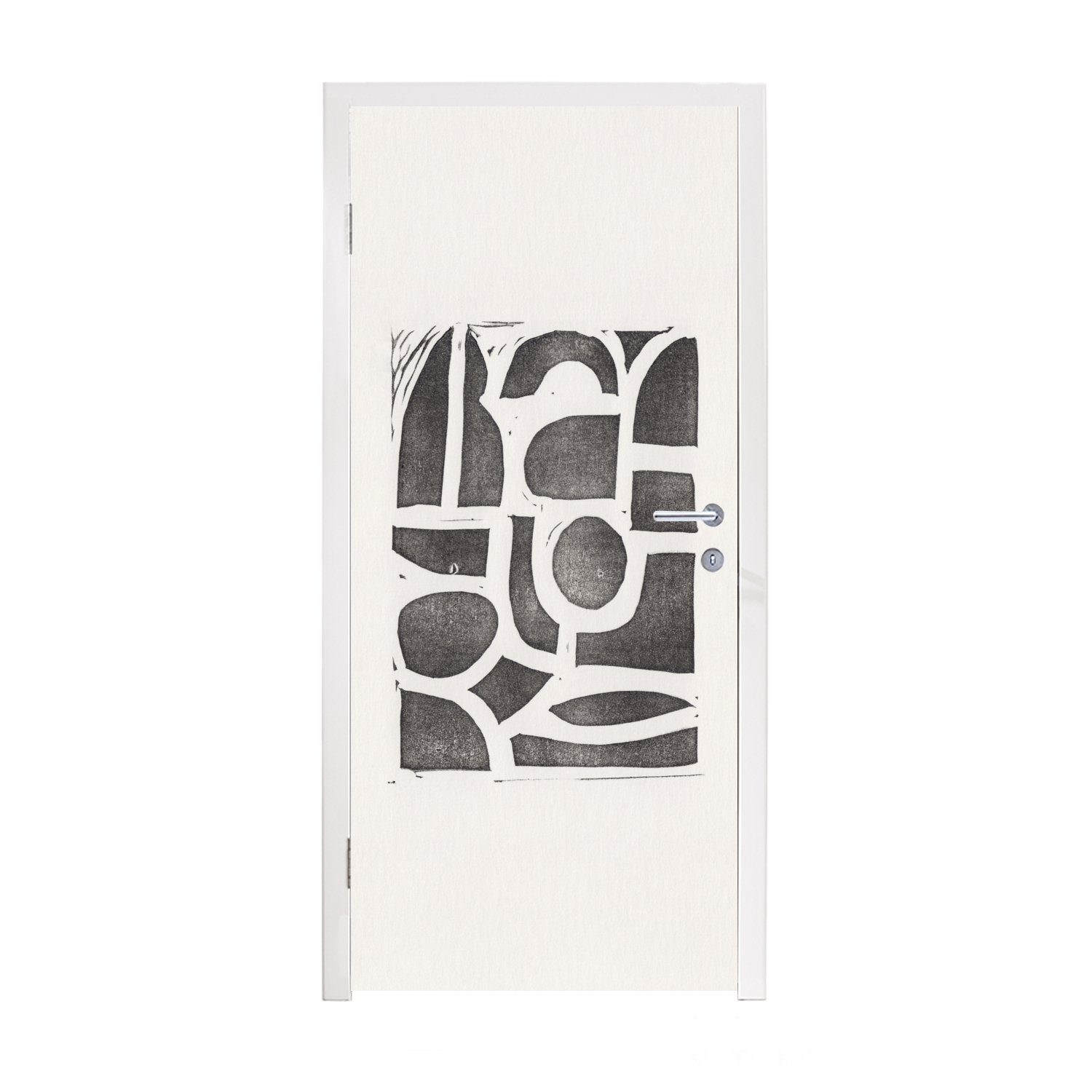 MuchoWow Türtapete Abstrakt - Formen - Schwarz, Matt, bedruckt, (1 St), Fototapete für Tür, Türaufkleber, 75x205 cm