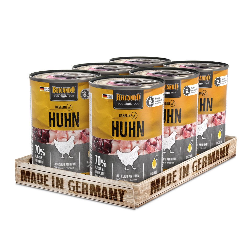 Belcando Baseline Huhn - getreidefreies Nassfutter mit Distelöl 6x400g, Nassfutter für: Hunde