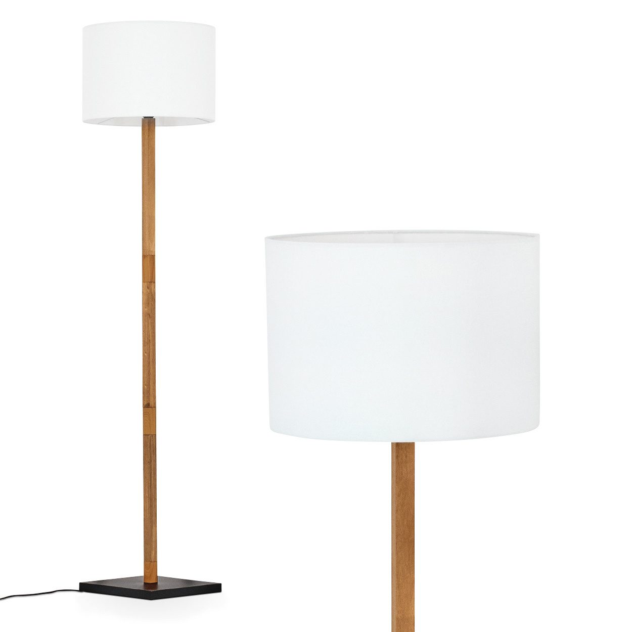 Stehlampe Stehlampe mit Holzfuß und Schirm aus Stoff