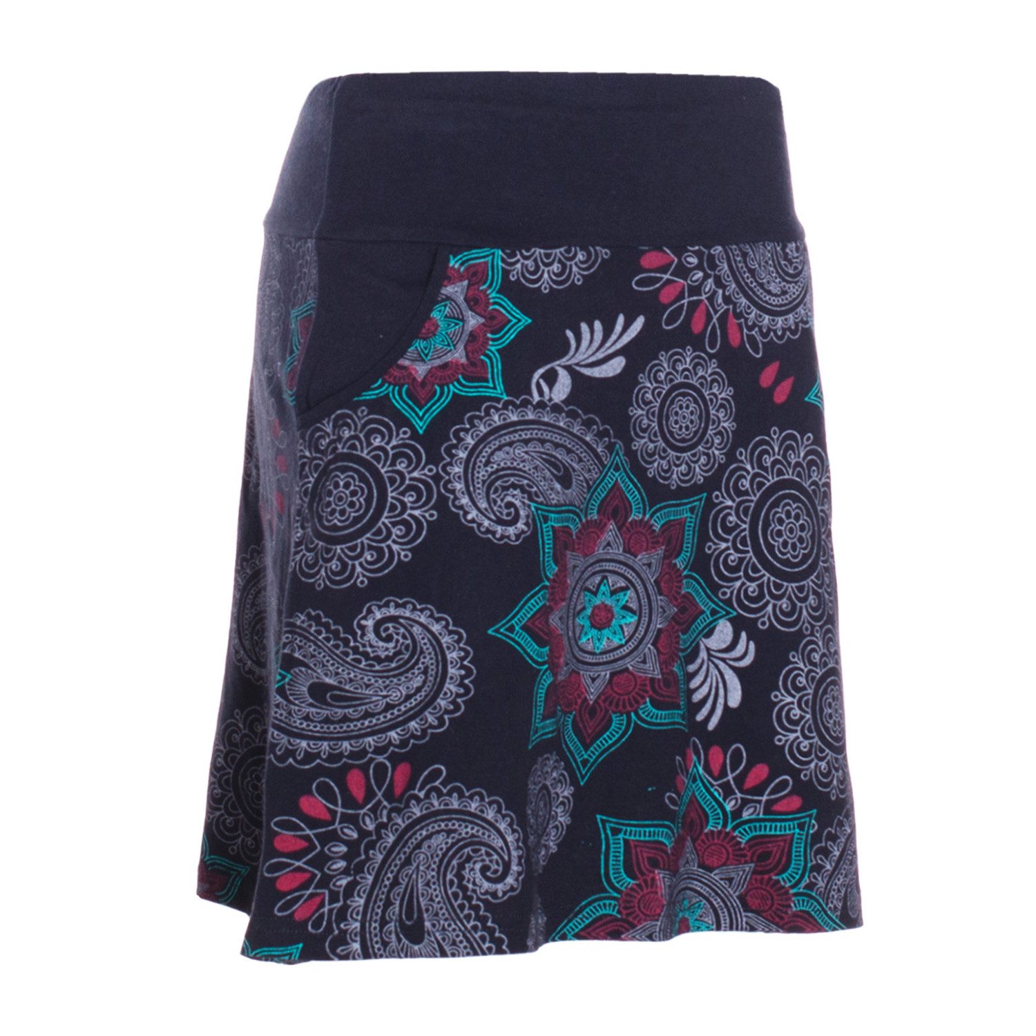 Vishes Minirock Damen Mini-Rock Baumwolle Blumen-Muster Drawstring-Bund mit Taschen Alternative Bekleidung, Ethno, Hippie, Retro Style