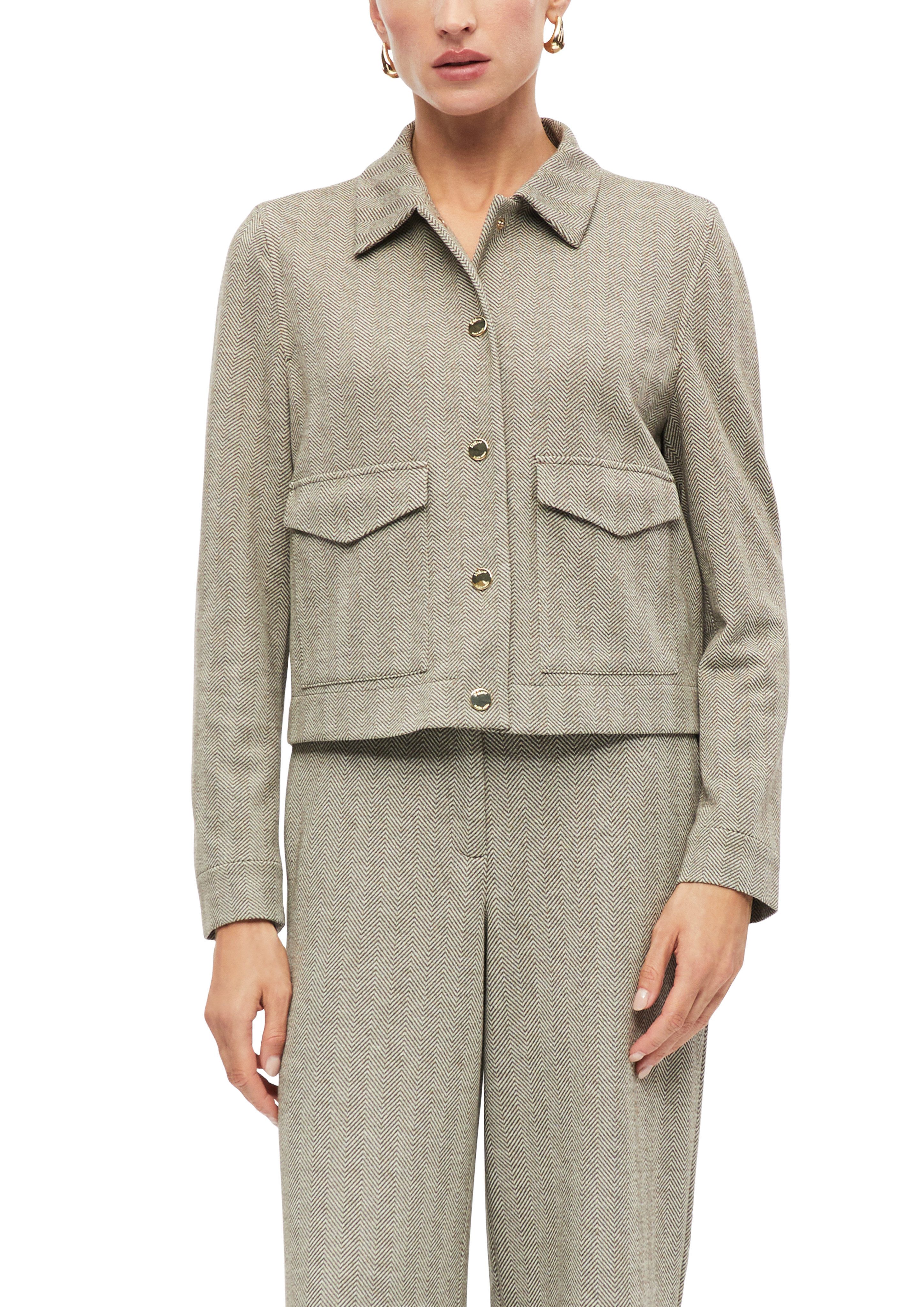 s.Oliver BLACK LABEL Jackenblazer mit Fischgratmuster und Hemdkragen