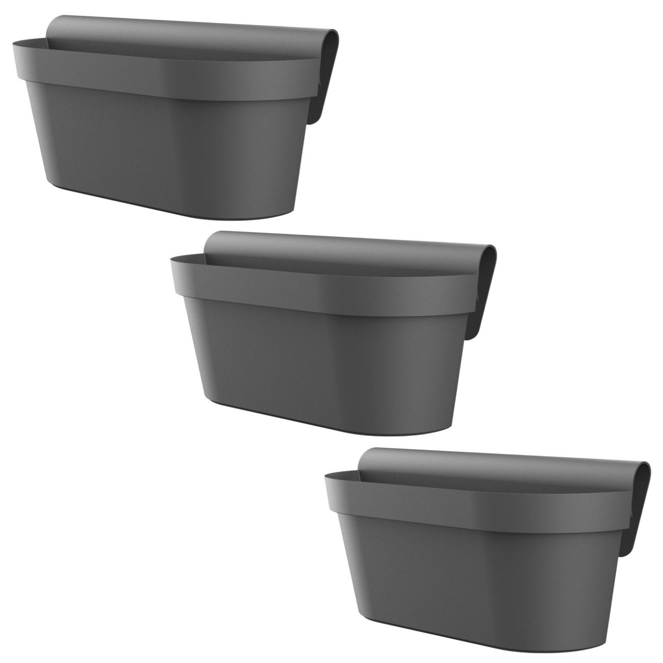 Engelland Balkonkasten Blumenkasten mit Wasserspeicher & Drainagesystem (Vorteils-Set, 3 St., Robust & Bruchfest), Blumentopf für Balkongeländer & Gartenzäune, Wetterfest, Kunststoff