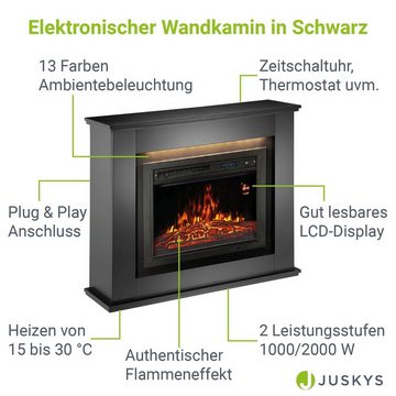 Juskys Elektrokamin, 2000 W Heizung, Flammeneffekt, Fernbedienung, LED-Licht, Timer