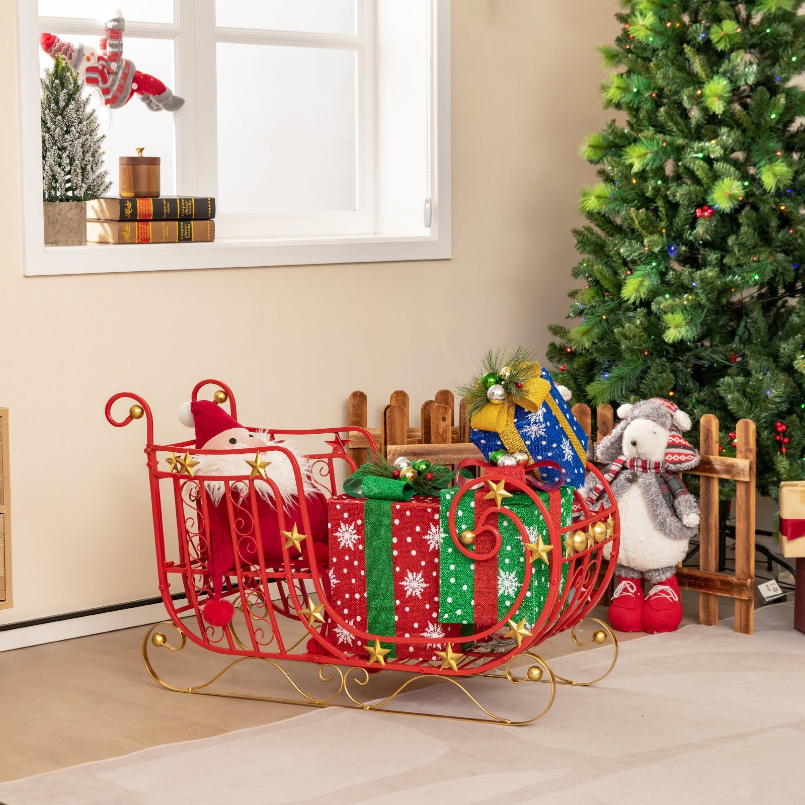 COSTWAY Weihnachtsfigur, Deko Schlitten, Santaschlitten, Weihnachtsdeko, günstig online kaufen