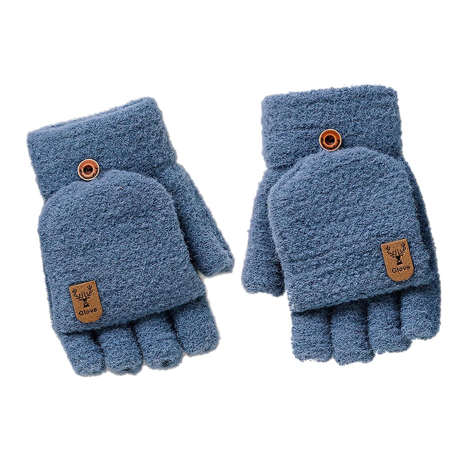 YYV Strickhandschuhe Fingerlose Thermo Handschuhe Flauschige Touchscreen Winter Warme Herren Damen Kinder Fahrrad Mtb Arthrose Dunkelblau