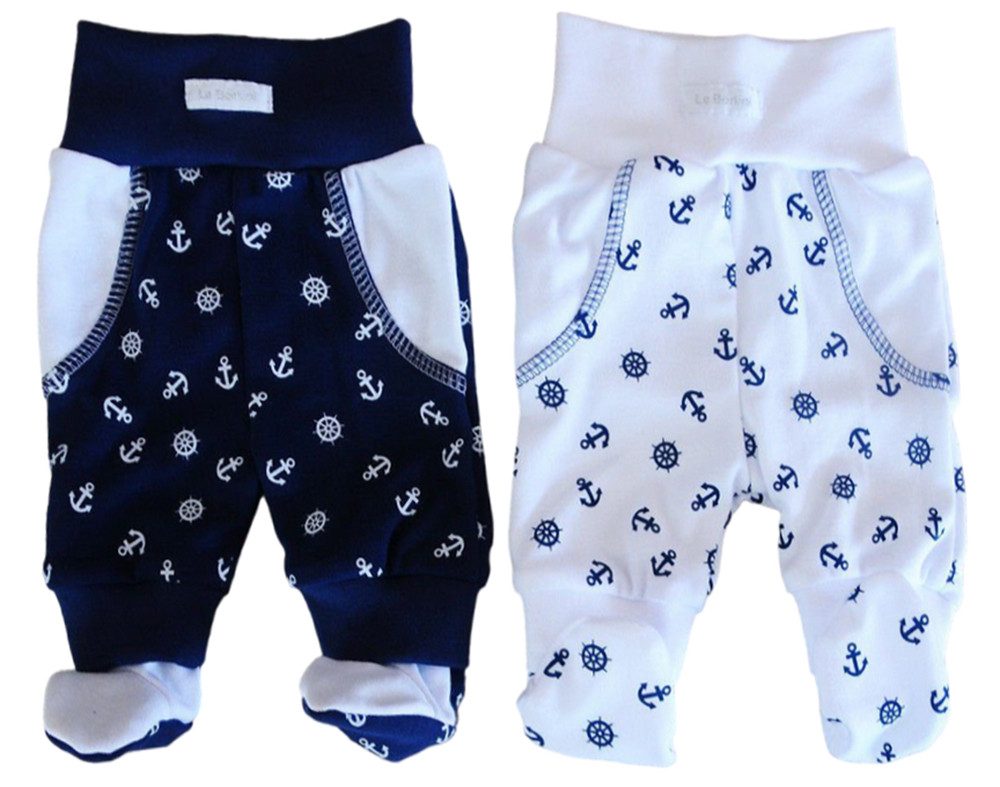 Schlupfhose Baby Hose mit Füßchen 2er Pack mit Ankermuster Erstlingshose Strampler