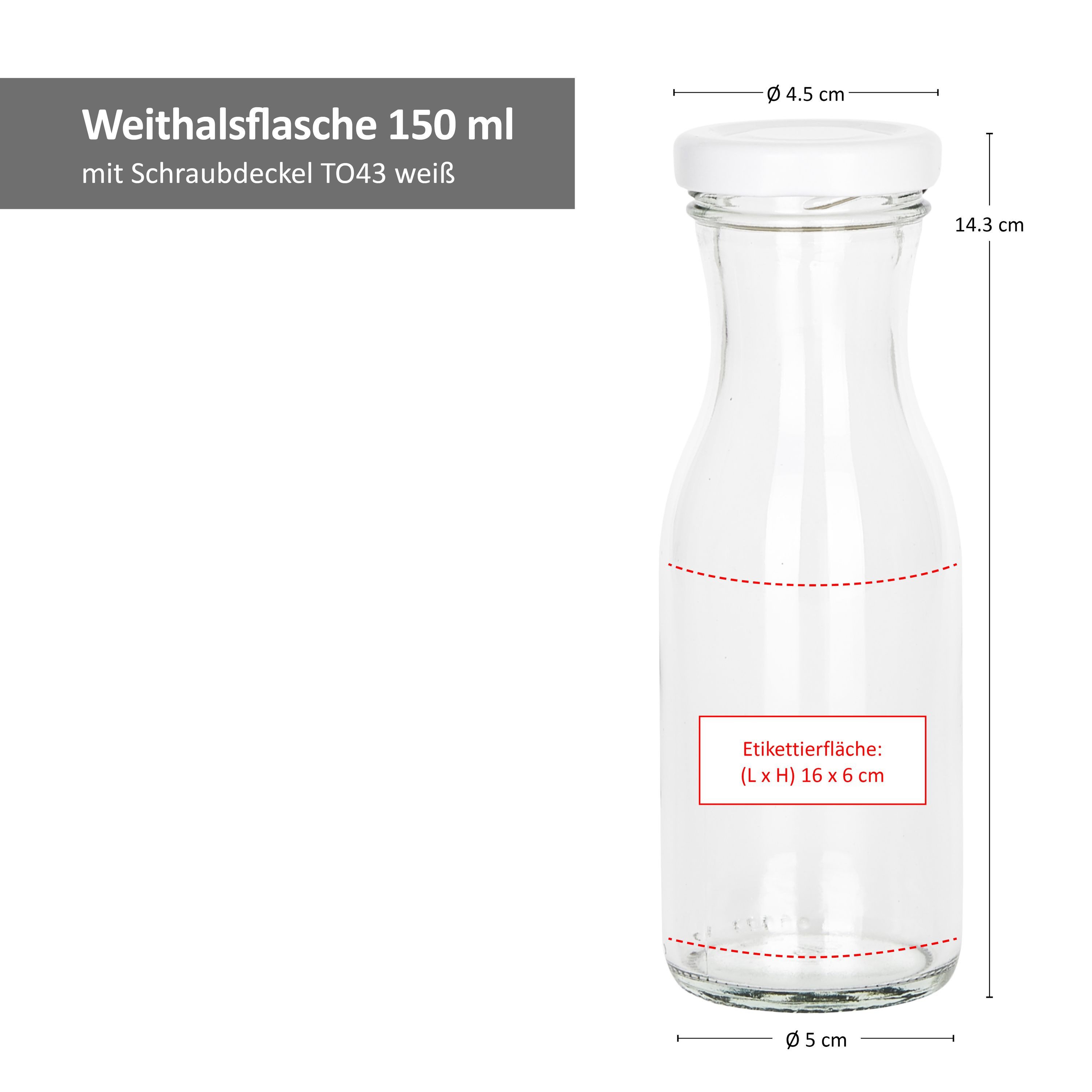 MamboCat Karaffe 6er Set Weithalsflasche Karaffe 150 ml + To 43 Deckel weiß – Bild 5 von 5