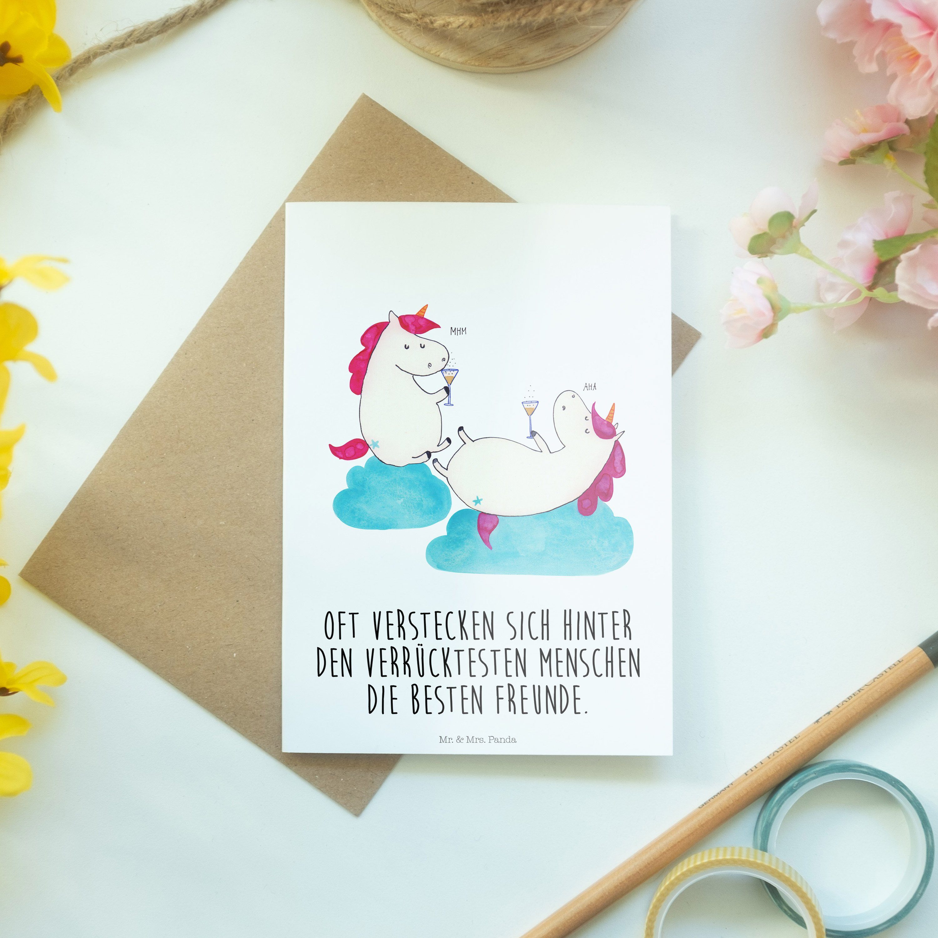 Mr. & Mrs. Panda Grußkarte Deko, Einhorn Sekt Einhörner Weiß Ei Geschenk, - - Glückwunschkarte
