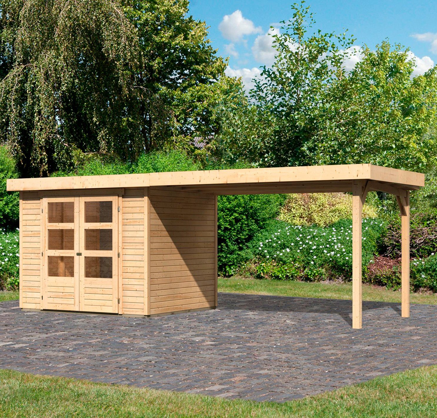 Karibu Gartenhaus Arnis, BxT: 266x238 cm, (Set), mit Anbaudach 2,80 m Breite