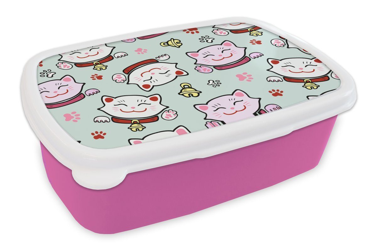 Katze Kunststoff, rosa Muster, Mädchen, für Snackbox, Brotbox Erwachsene, Kunststoff Lunchbox Brotdose Haustiere (2-tlg), Kinder, - - MuchoWow