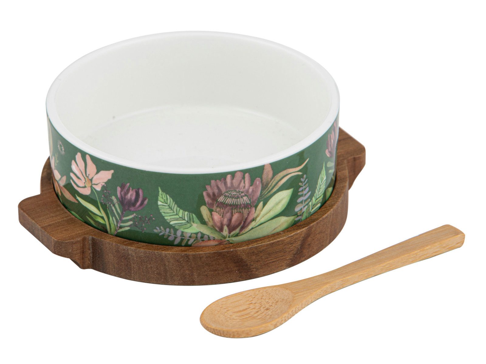 Ladelle Servierplatte Leura Assortiert Schale Löffel&Runde Servierplatte 3tlg, Porzellan / Akazie / Bambus, (Platten)