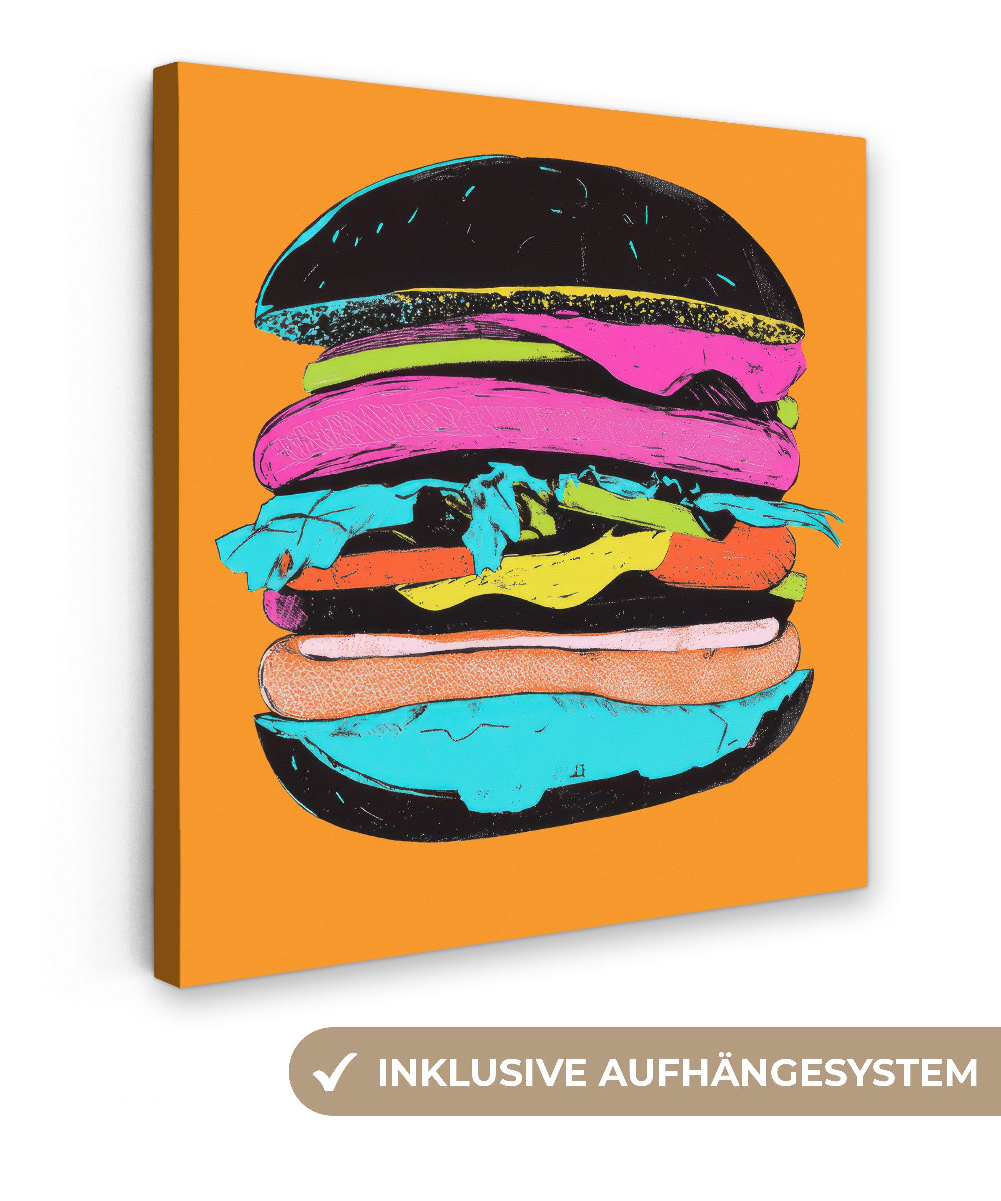 OneMillionCanvasses® Leinwandbild Hamburger - Bunt - Verspielt, Fotodruck (1 St), Wandbild, Deko Schlafzimmer Wohnzimmer Flur 20x20 cm