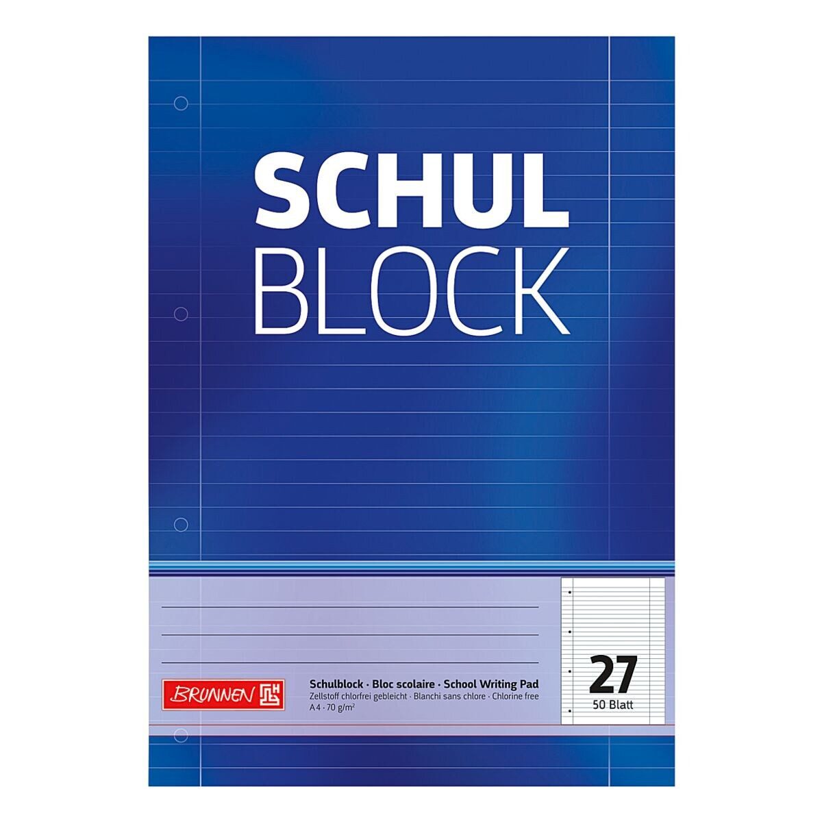 BRUNNEN Notizblock, A4, liniert (Lineatur 27), mit Innen- & Außenrand, ab 5. Klasse