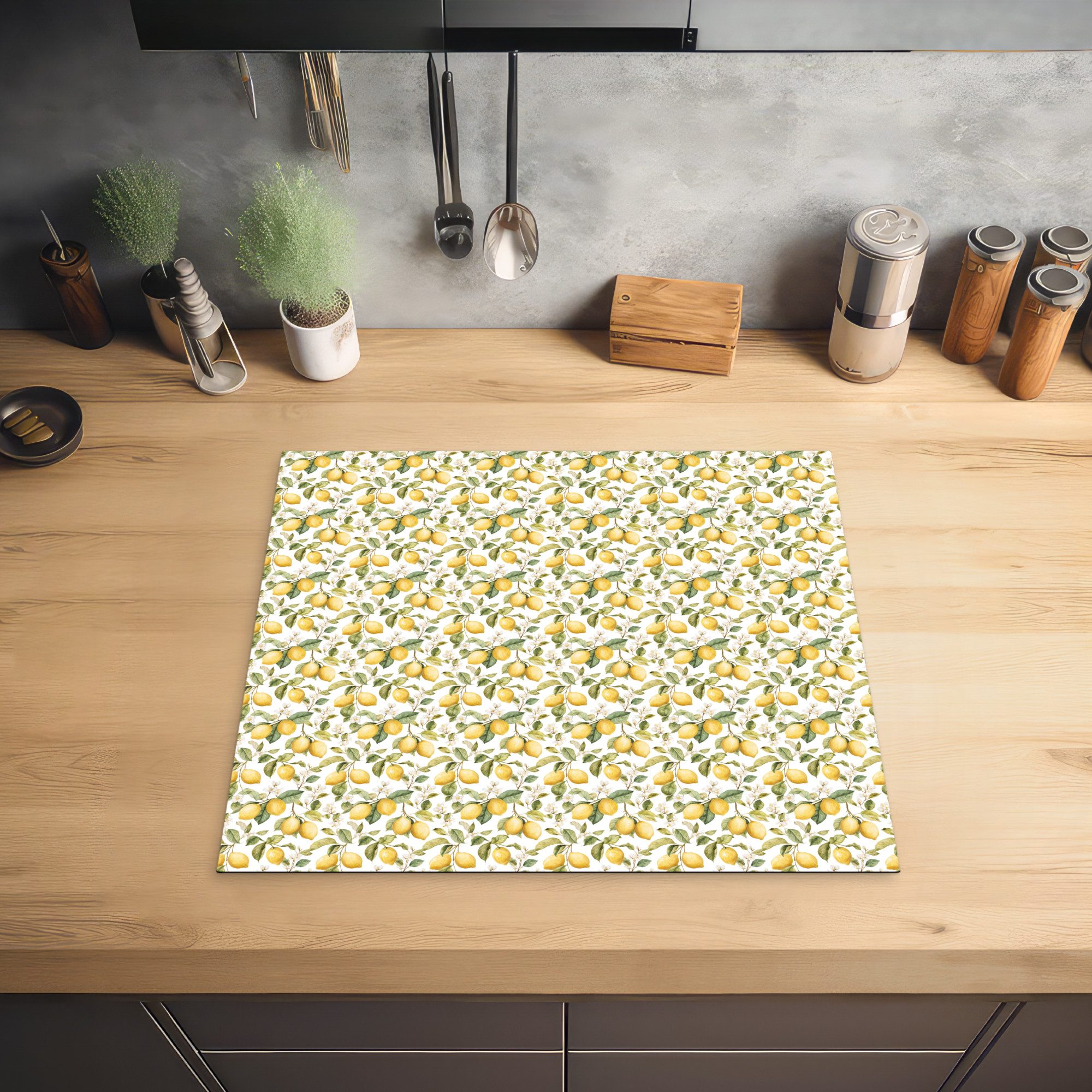 MuchoWow Herd-Abdeckplatte Frans - Citroen - Geel - Groen, Vinyl, (1 tlg), Cerankochfeld Abdeckung, Herd Abdeckplatten Vinyl, 58.3x51.3 cm