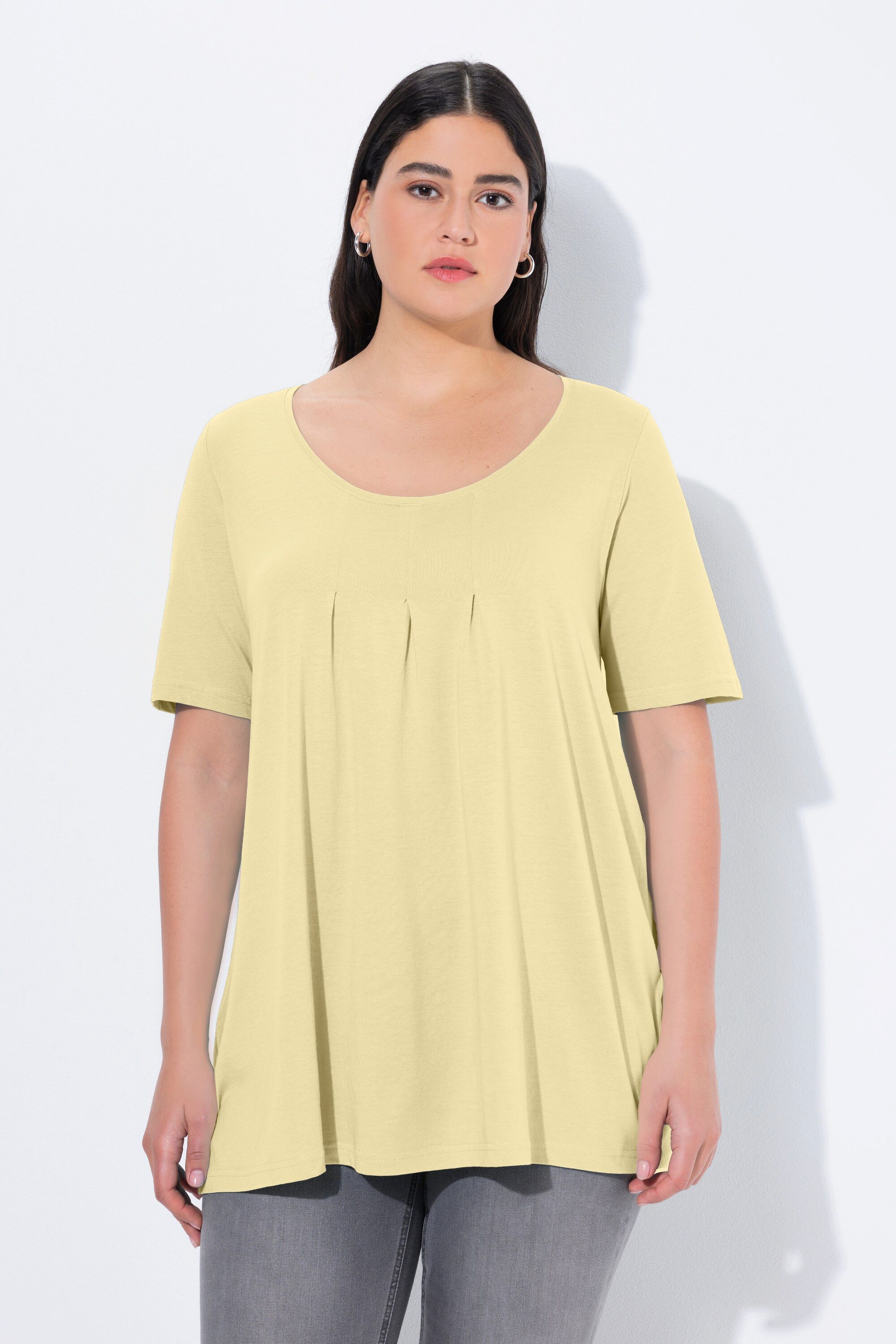 Ulla Popken T-Shirt T-Shirt Zierfalten A-Linie Rundhals Halbarm Modal