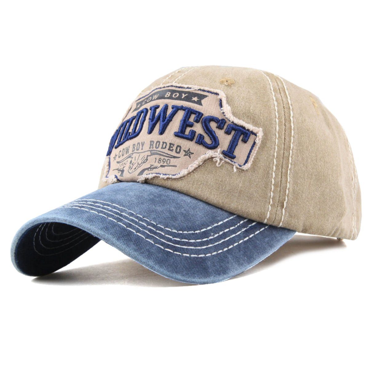 Sporty Baseball Cap Wildwest Western Cowboy Rodeo Original Vintage Style Used Washed Look Retro Baseballcap Navy/Khaki