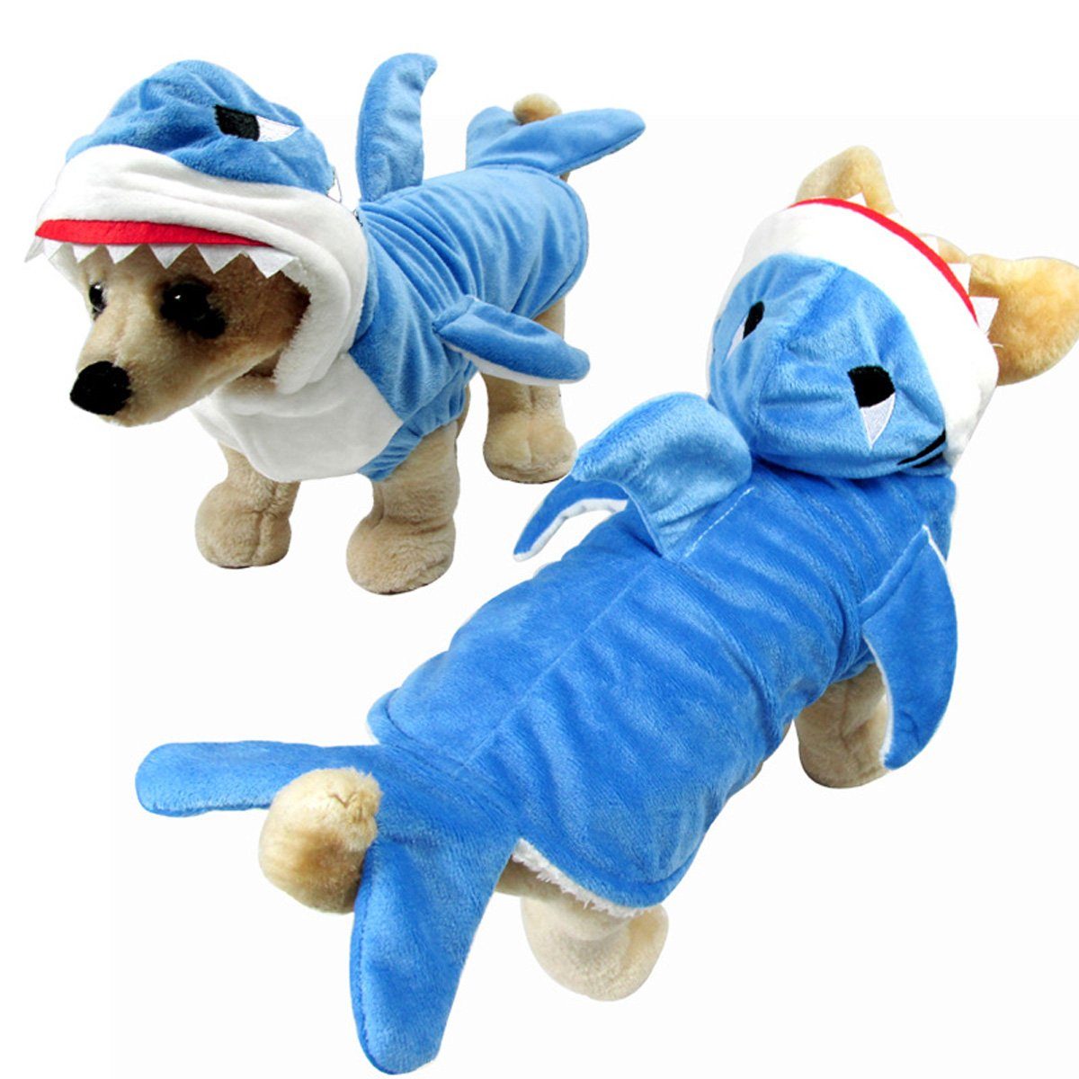 yozhiqu Puppenkleidung Hai-Cosplay-Kostüm für Haustiere, Niedlicher blauer Hai-Tier-Fleece-Hoodie, 3D-Haifisch-Hundekleidung