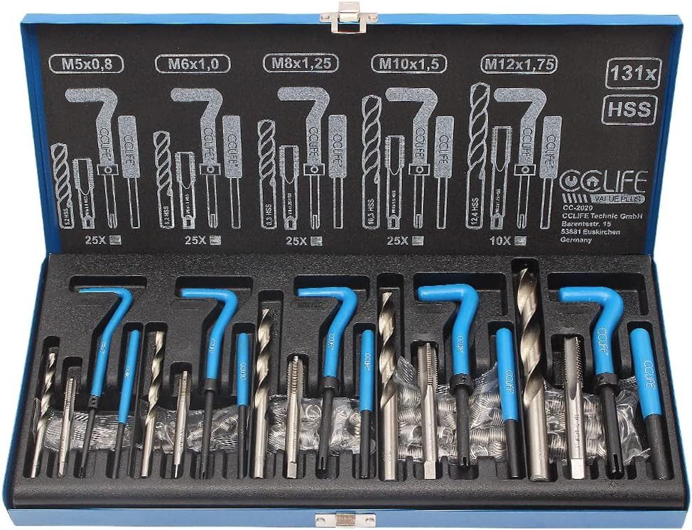 CCLIFE Gewindeschneider Gewindereparatur Gewind Reparatur Satz Einsätze Hülsen, 131-tlg.