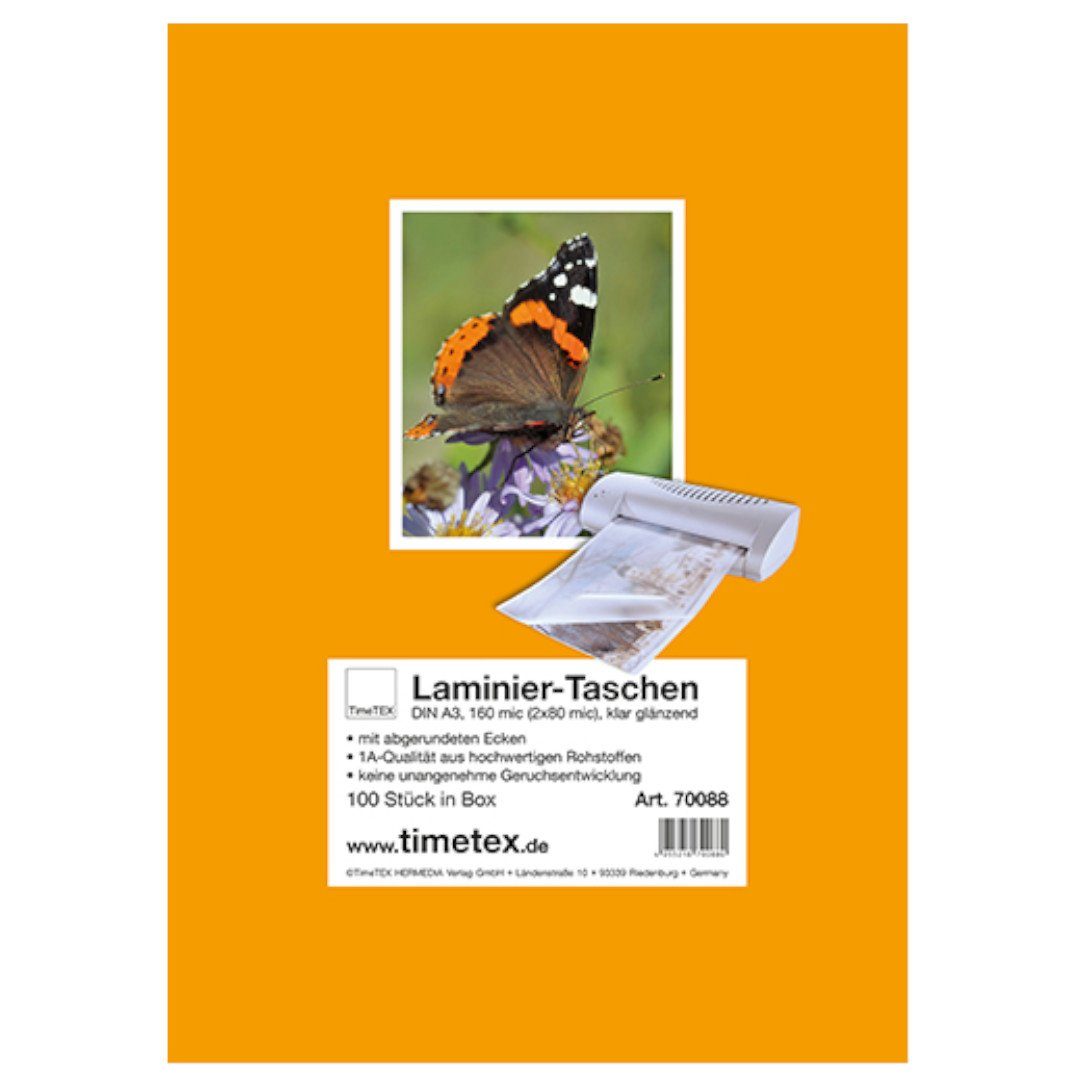 TimeTEX Schutzfolie Laminier-Taschen A3 2x80 mic glänzend, 100 Stück, (100-St)