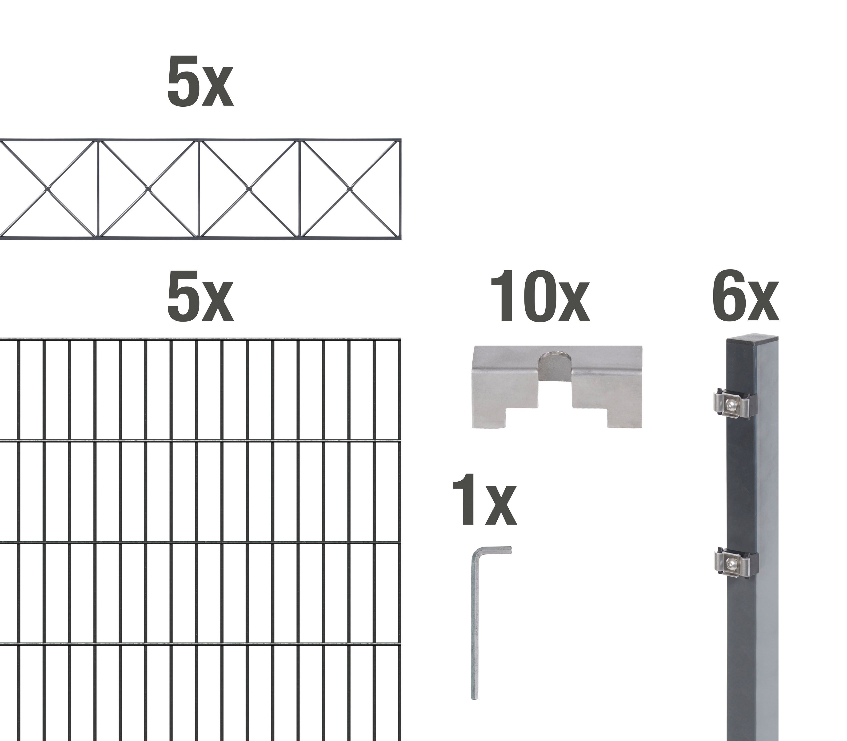 Alberts Doppelstabmattenzaun mit verschiedenen Dekorelementen, (Set), anthrazit, Höhe: 100-160cm, Gesamtlänge: 10-20m, zum Einbetonieren