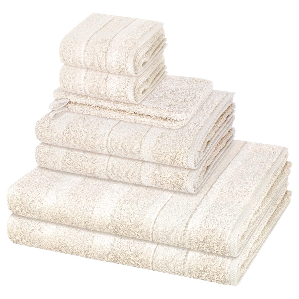 Cawö Handtuch Set Noblesse, Walkfrottee (Spar-Set, 8-St), 2 X Wasch- 2 X Gäste- 2 X Dusch- 2 X Handtuch im Set - Baumwolle