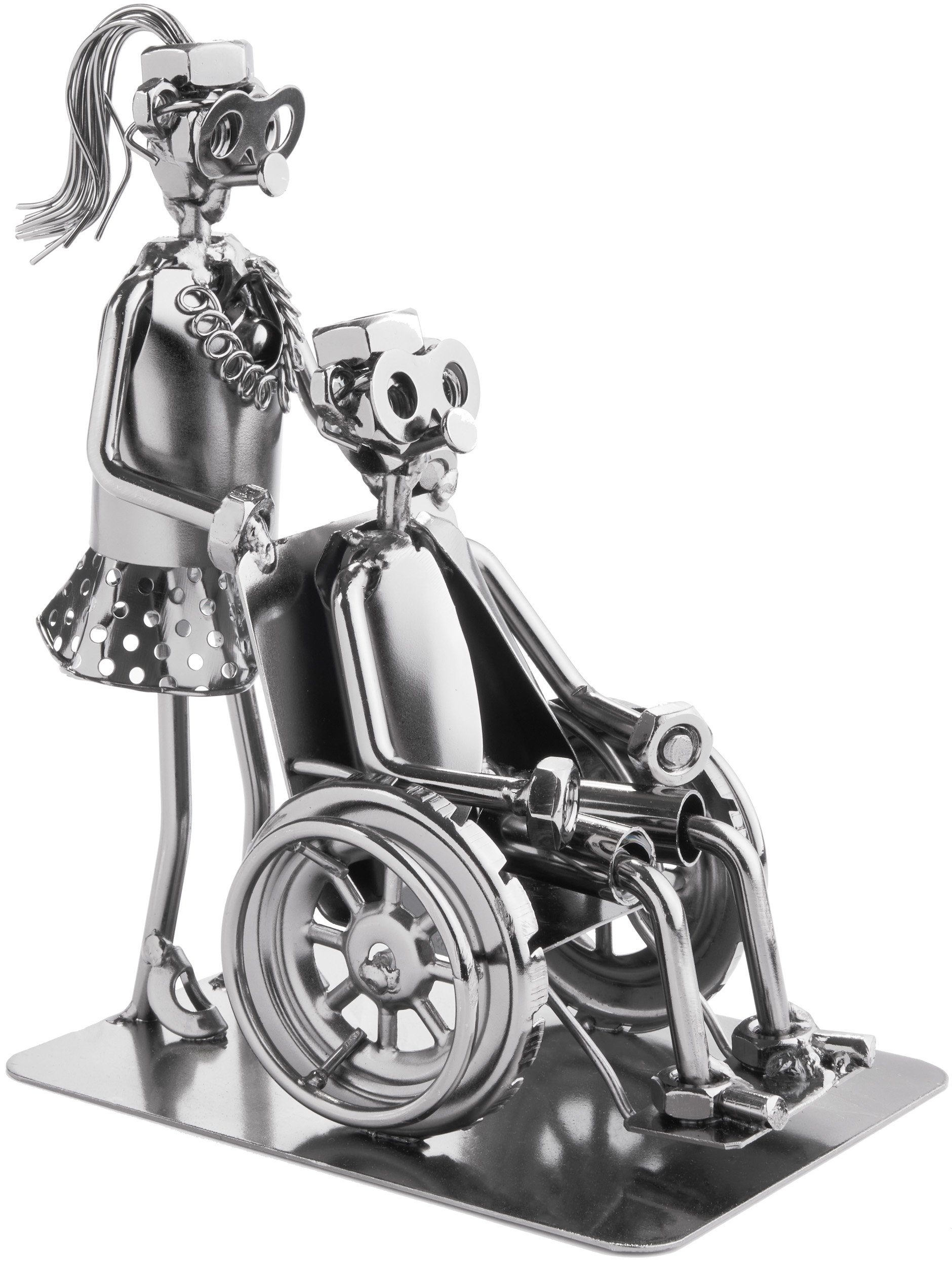 BRUBAKER Dekofigur Schraubenmännchen Pflegerin mit Rollstuhlfahrer (1 St), kunstvolle Metallskulptur für Pflegerinnen, Altenpfleger und Krankenschwestern, Metallfigur