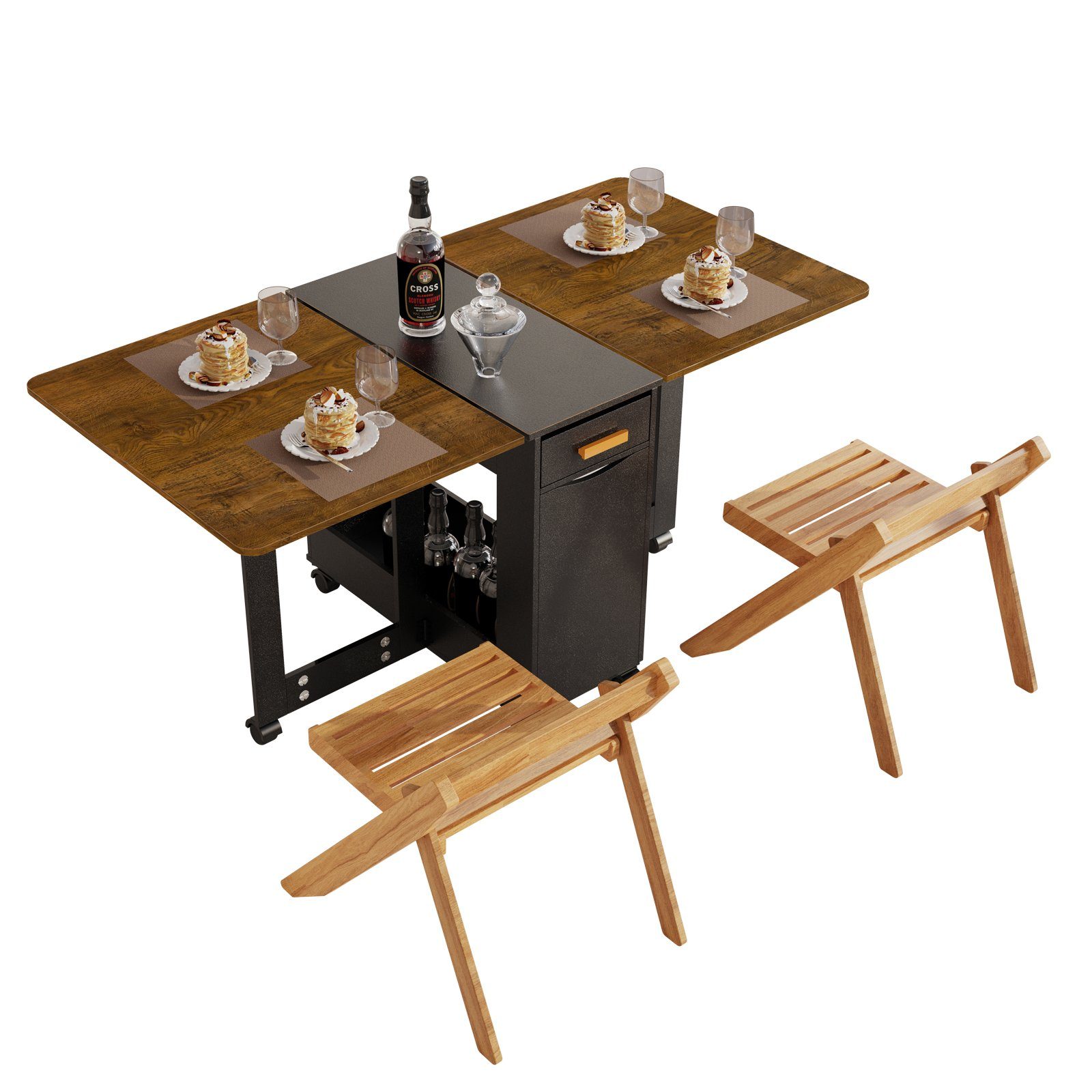 Ausziehbares Esstisch-Set, Klapp-Esstisch Mit 4 Stühlen, Massivholz- Küchentisch, Platzsparender Kompakter Klapp-Esstisch, Für Die Esszimmer- Küche Zu Hause, Weiß