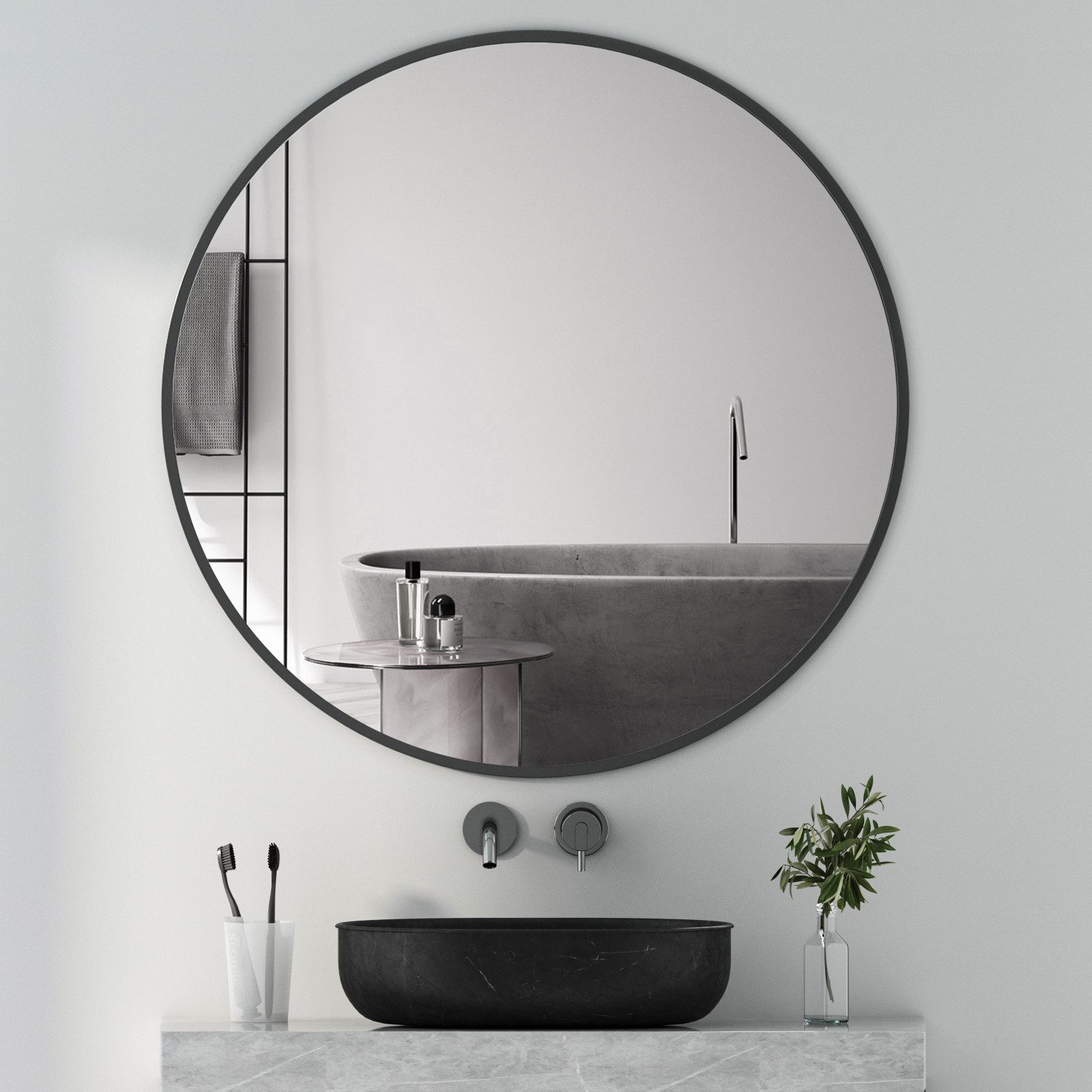 Boromal Wandspiegel Rund 60cm 80cm 100cm 40cm Schwarz Spiegel Gold Badezimmer Groß (Runder Badezimmer Spiegel), Badezimmerspiegel Metallrahmen Badspiegel 5mm Glas