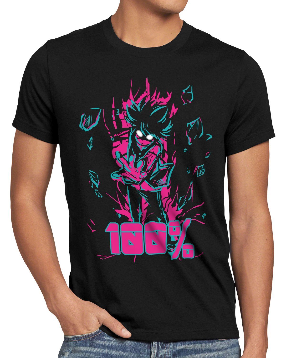 Herren style3 mob 100 nime Print-Shirt T-Shirt japan Prozent otaku
