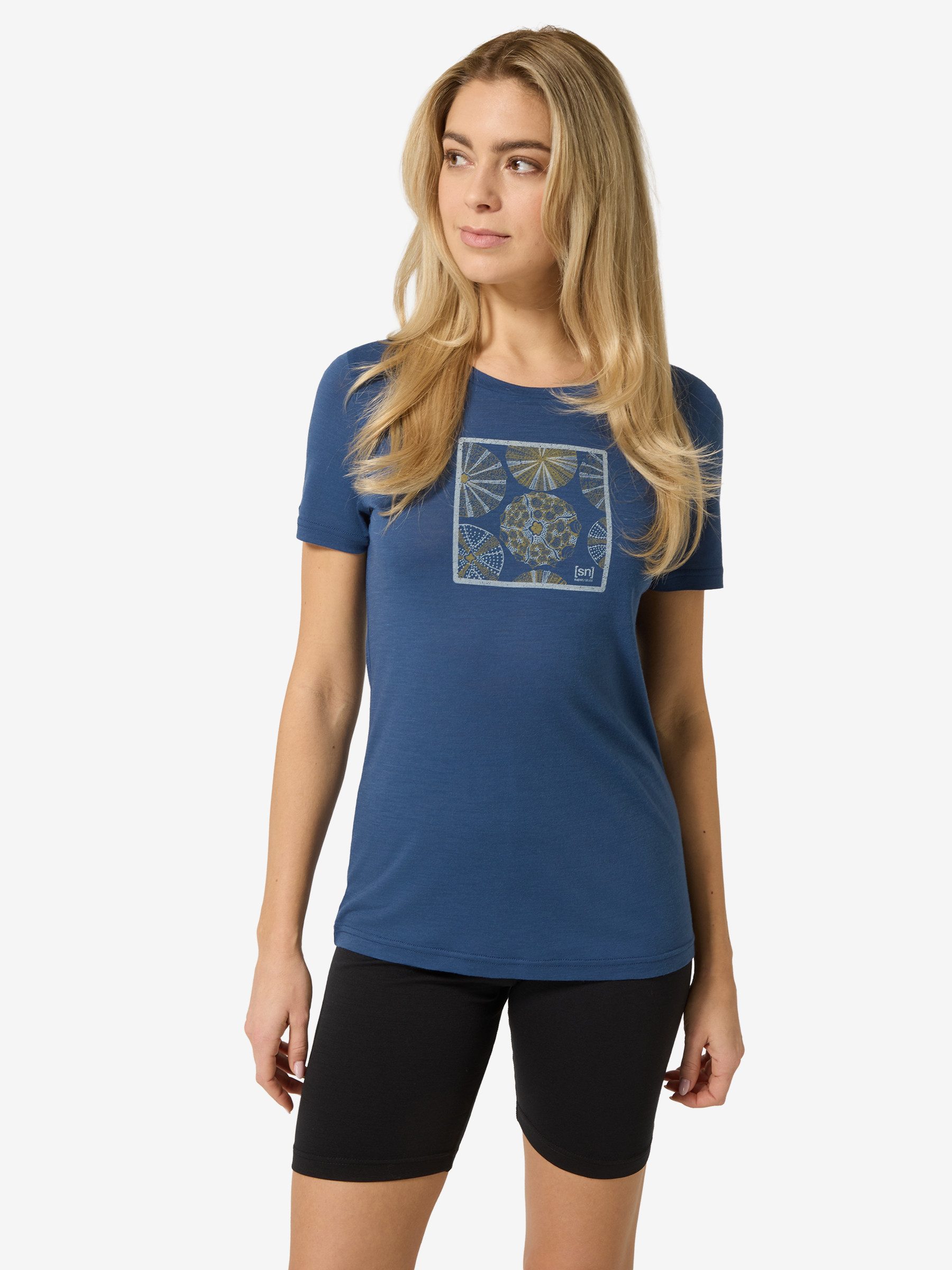 SUPER.NATURAL T-Shirt für Damen,Merino W SEA URCHIN TEE mit Tier-Motiv, atmungsaktiv