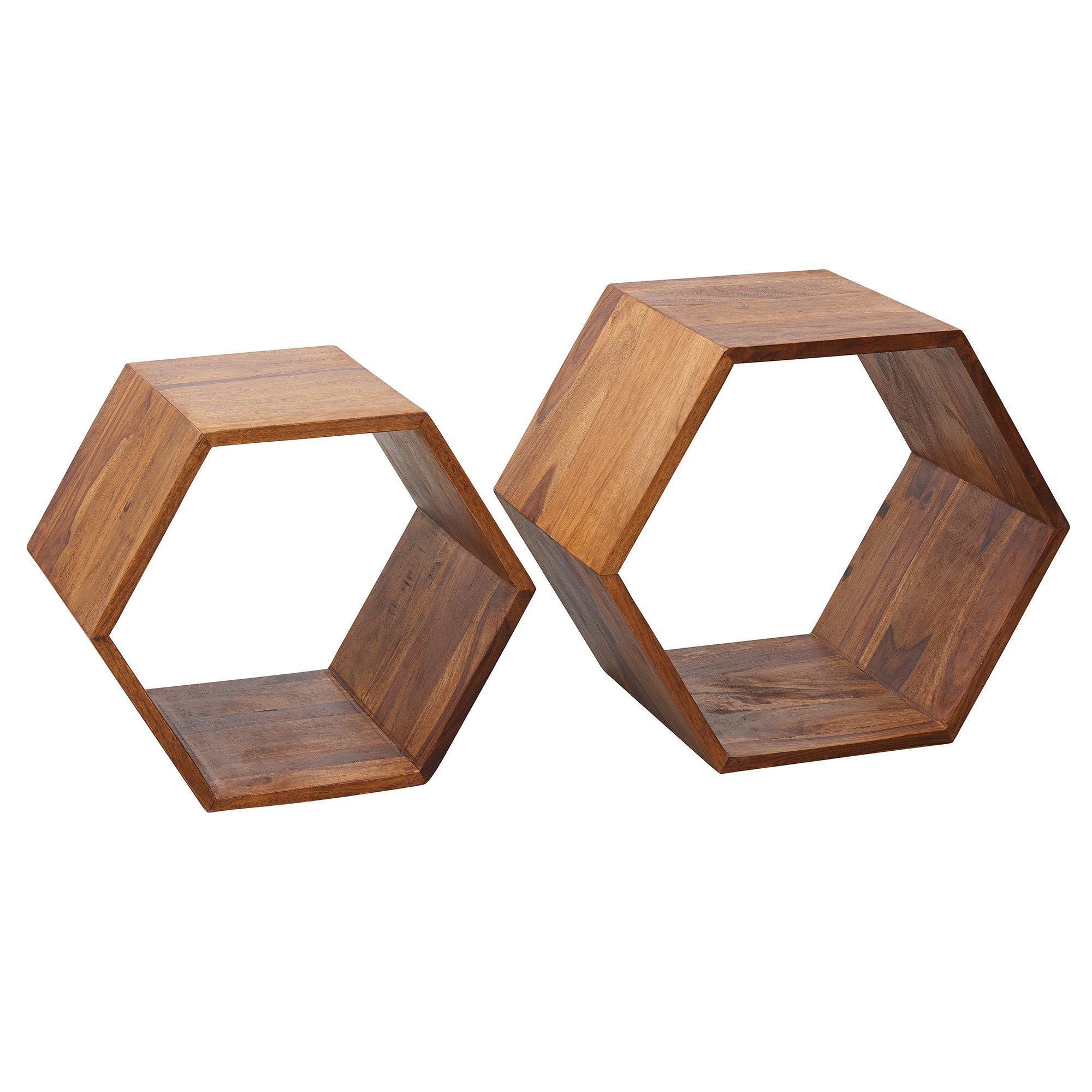 FINEBUY Satztisch Beistelltisch 2er Set Satztisch Wohnzimmertisch Holz Massiv Tisch (Kleiner Wohnzimmertisch, Couchtisch Modern), 2er Set Massivholz, Design Satztisch